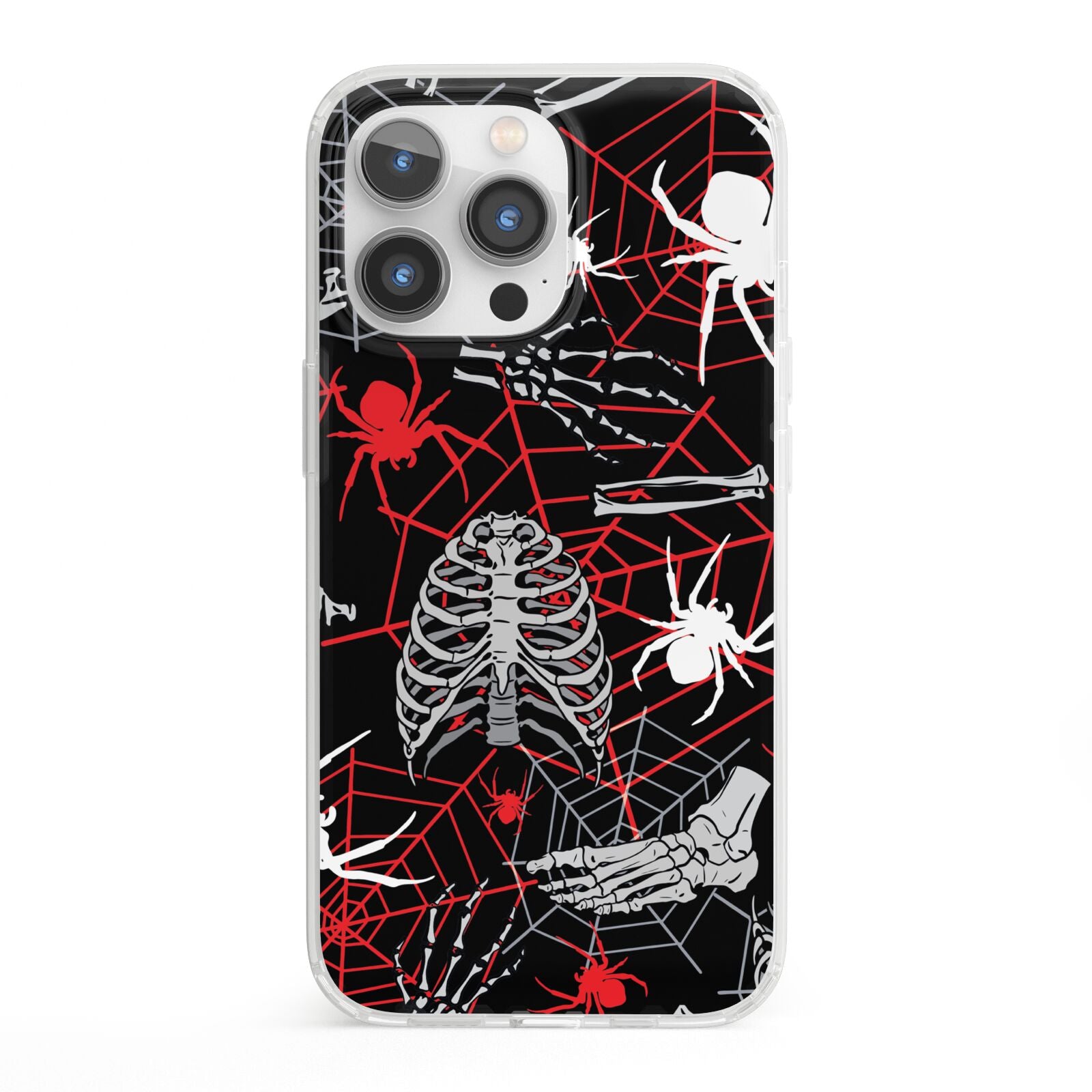 Grey and Red Cobwebs iPhone 13 Pro Clear Bumper Case