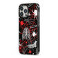 Grey and Red Cobwebs iPhone 13 Pro Max Black Impact Case Side Angle on Silver phone