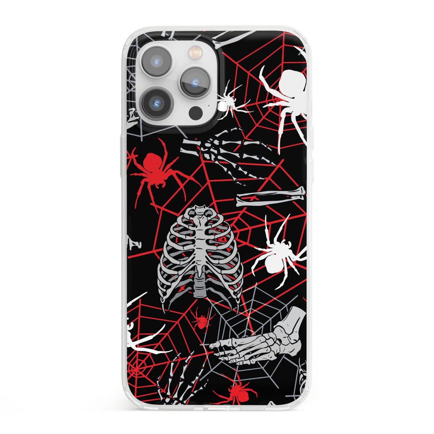Grey and Red Cobwebs iPhone 13 Pro Max Clear Bumper Case