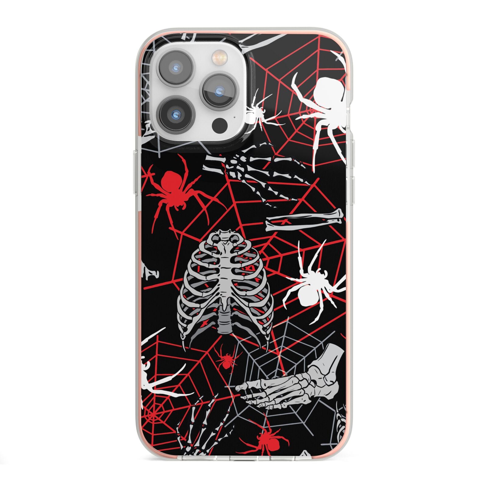 Grey and Red Cobwebs iPhone 13 Pro Max TPU Impact Case with Pink Edges