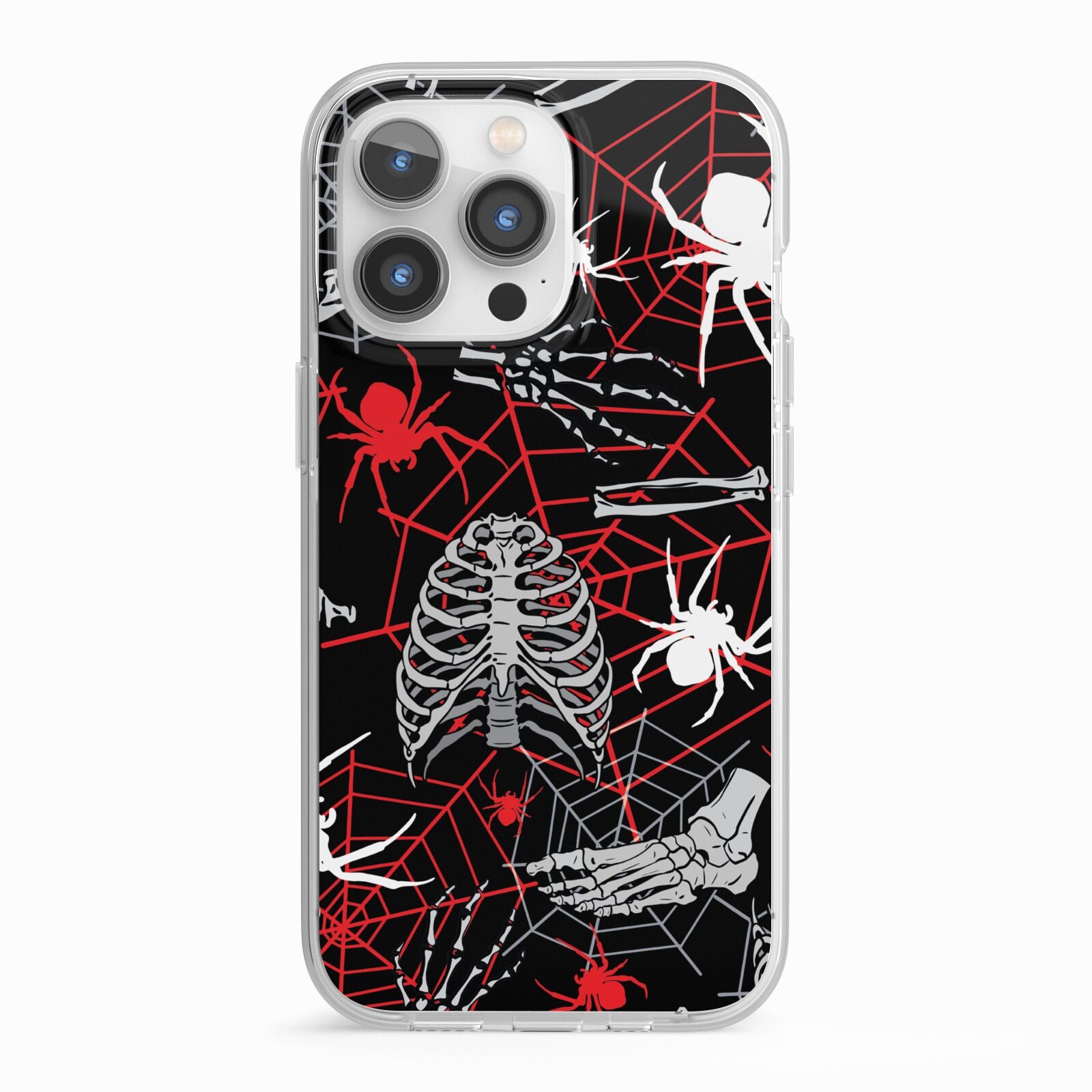 Grey and Red Cobwebs iPhone 13 Pro TPU Impact Case with White Edges