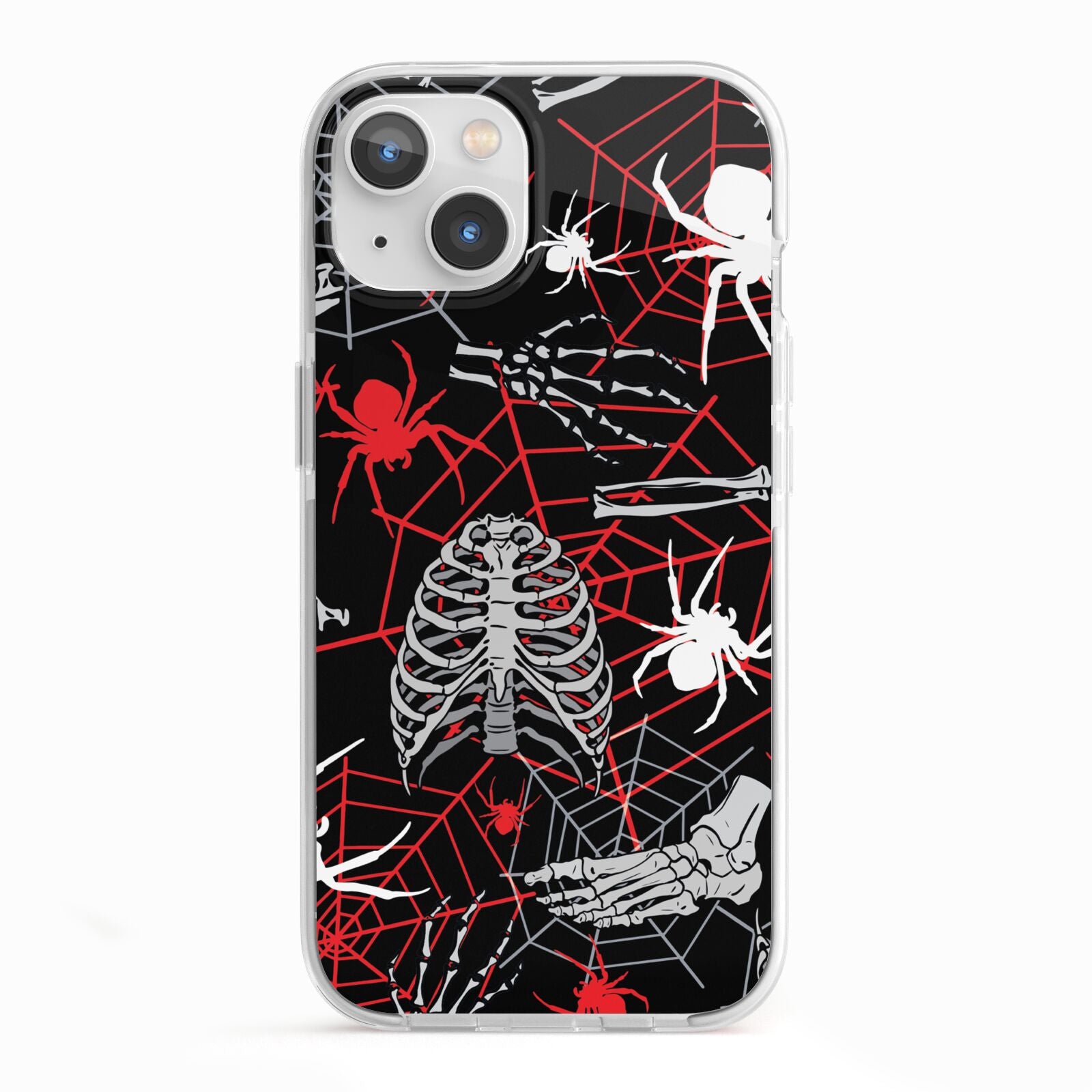 Grey and Red Cobwebs iPhone 13 TPU Impact Case with White Edges