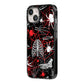 Grey and Red Cobwebs iPhone 14 Black Impact Case Side Angle on Silver phone