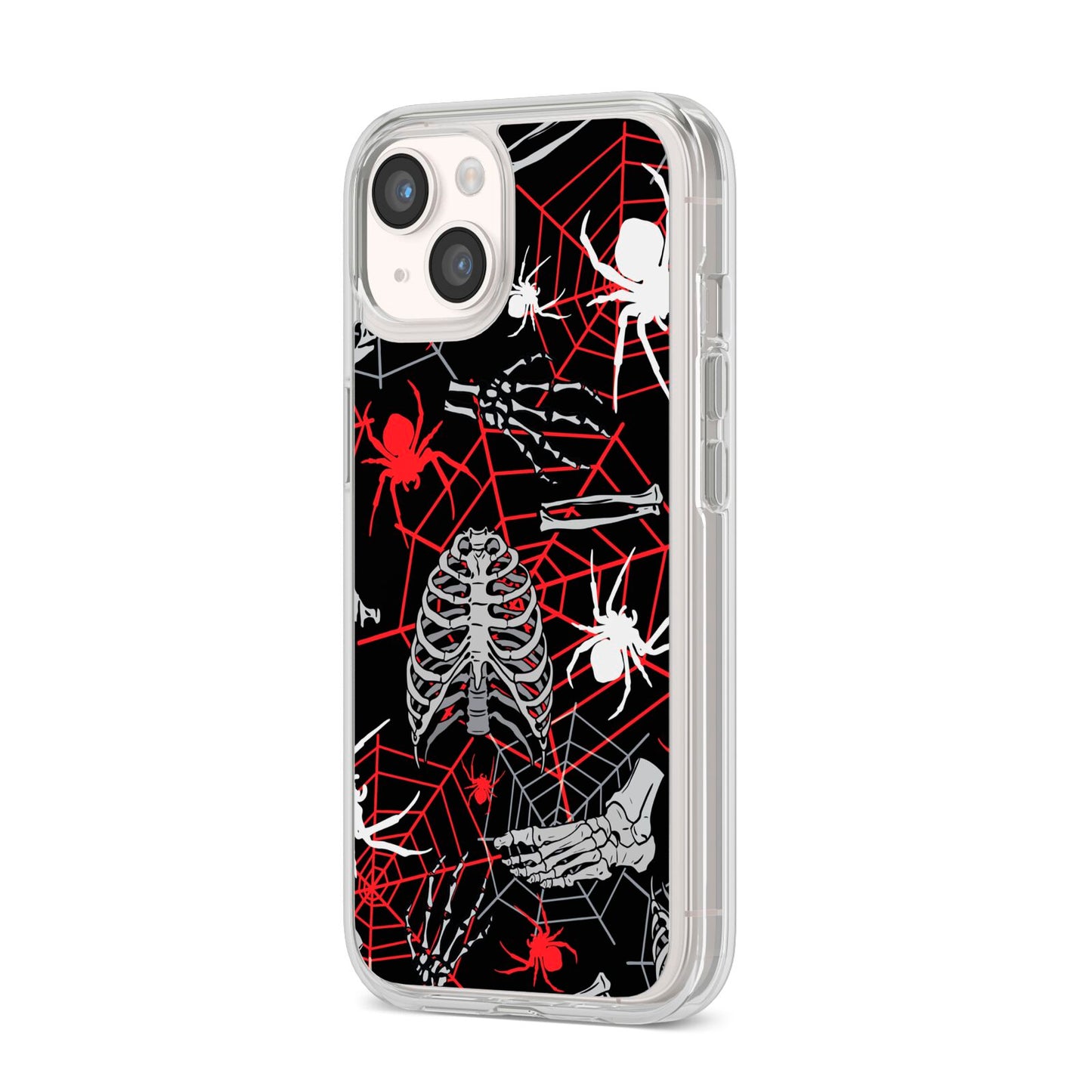 Grey and Red Cobwebs iPhone 14 Clear Tough Case Starlight Angled Image