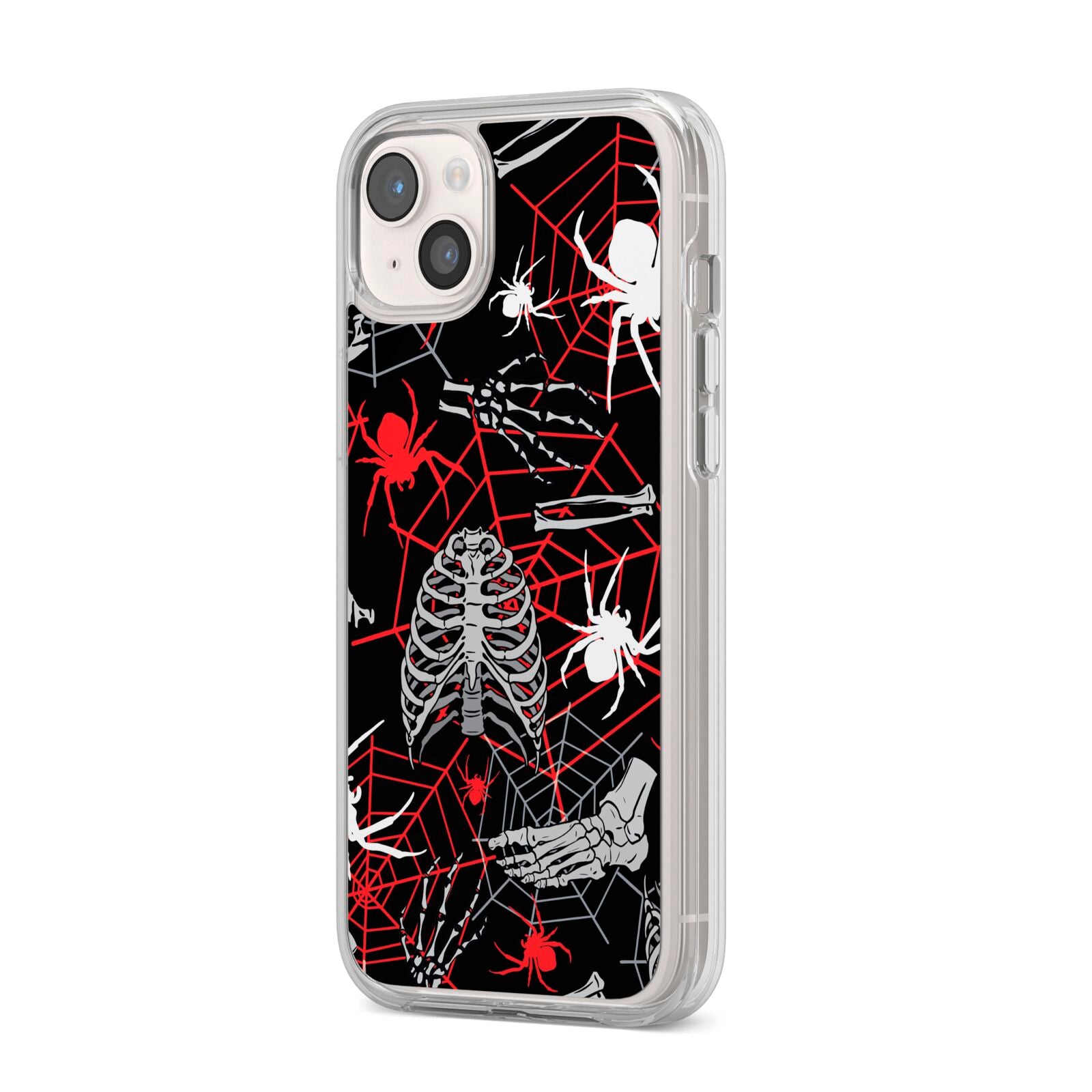 Grey and Red Cobwebs iPhone 14 Plus Clear Tough Case Starlight Angled Image