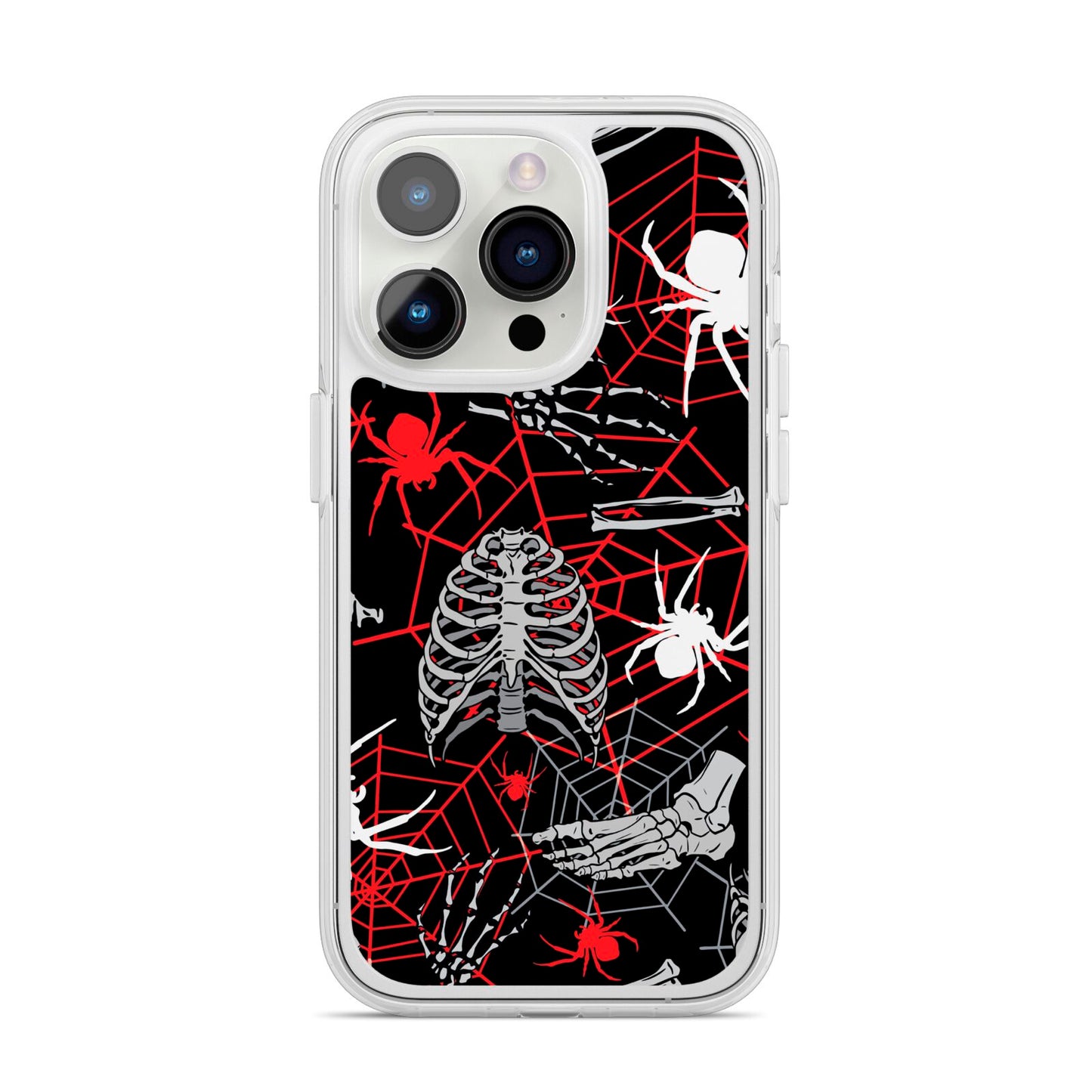 Grey and Red Cobwebs iPhone 14 Pro Clear Tough Case Silver