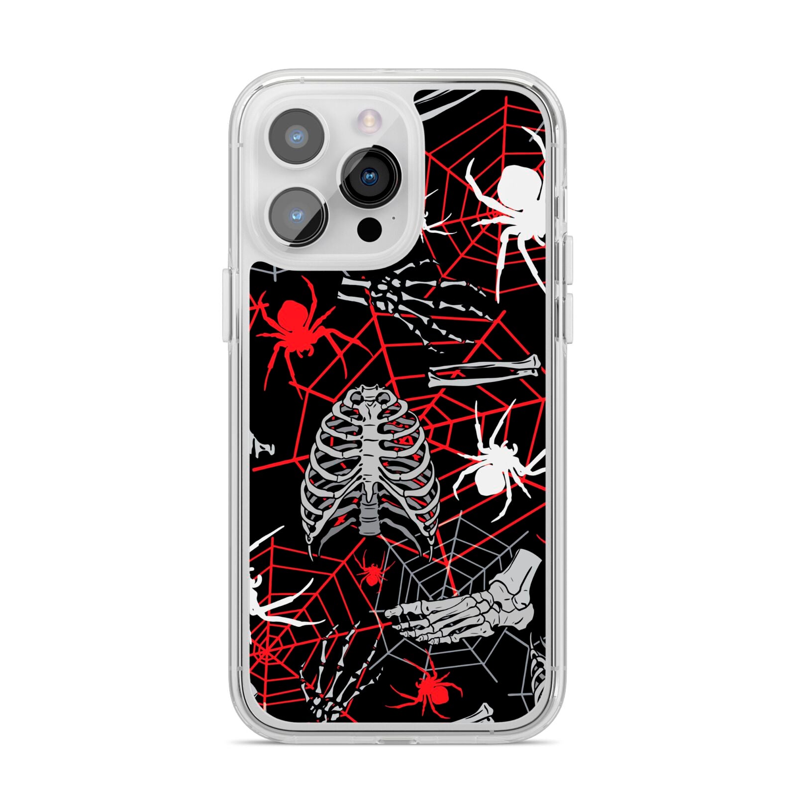 Grey and Red Cobwebs iPhone 14 Pro Max Clear Tough Case Silver
