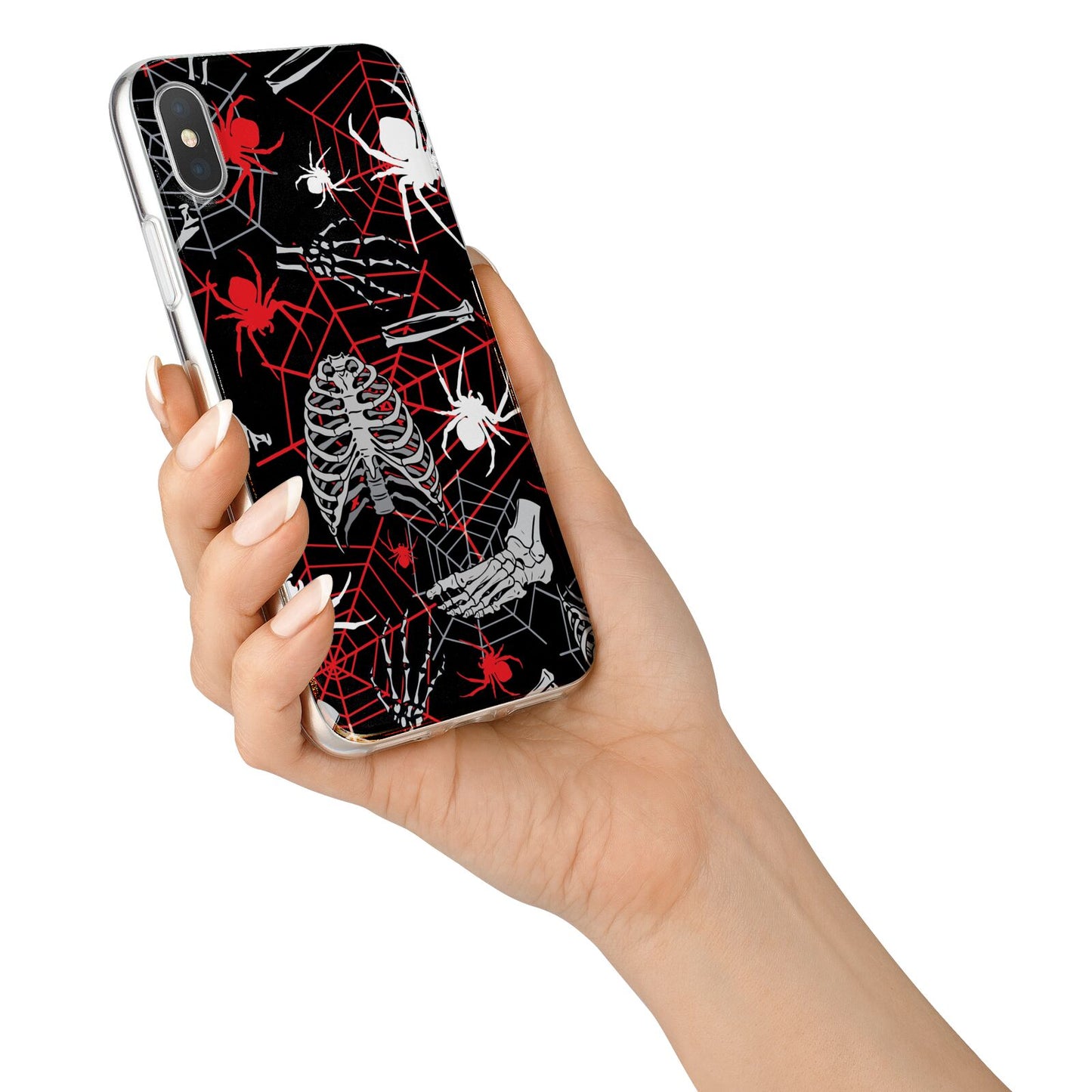 Grey and Red Cobwebs iPhone X Bumper Case on Silver iPhone Alternative Image 2