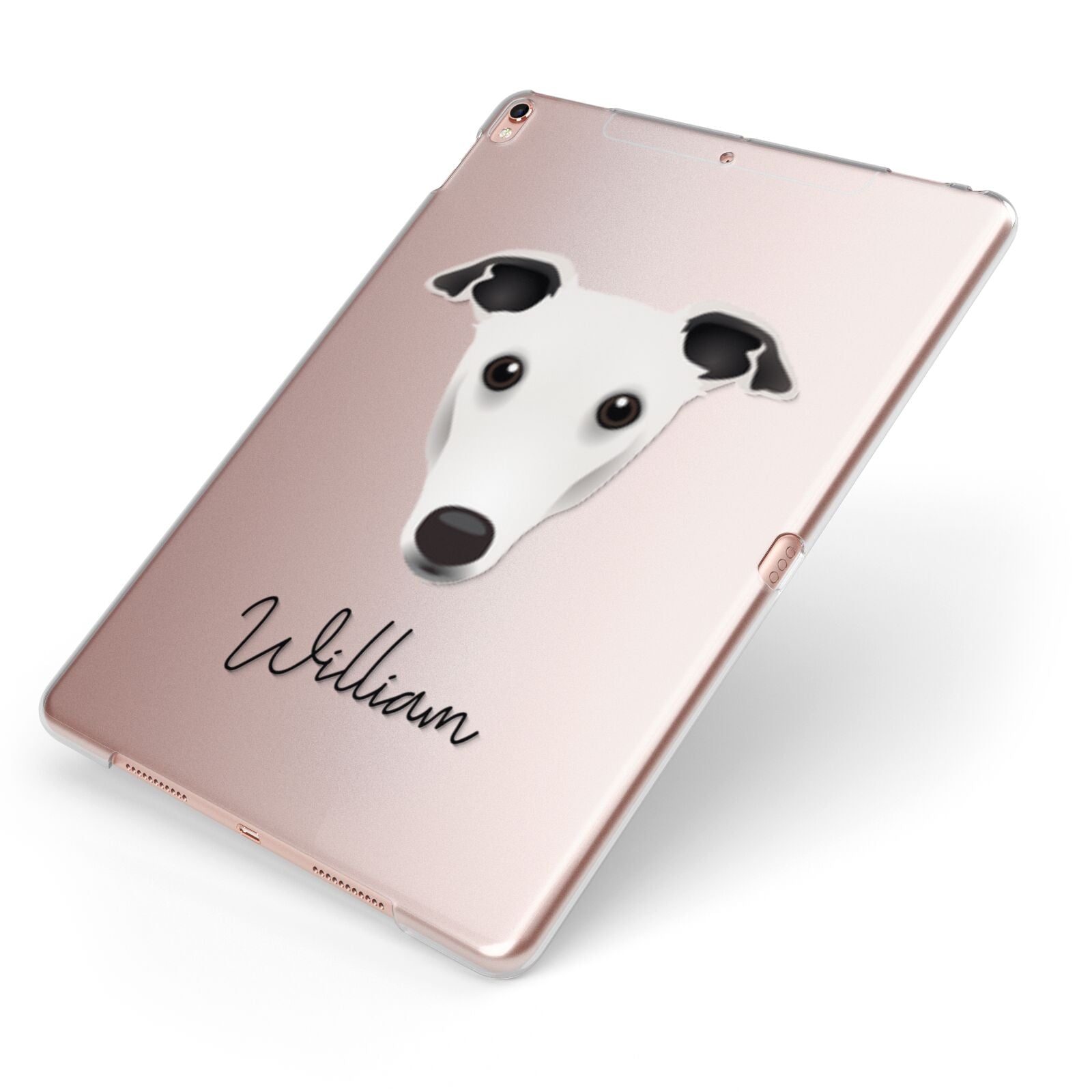 Greyhound Personalised Apple iPad Case on Rose Gold iPad Side View