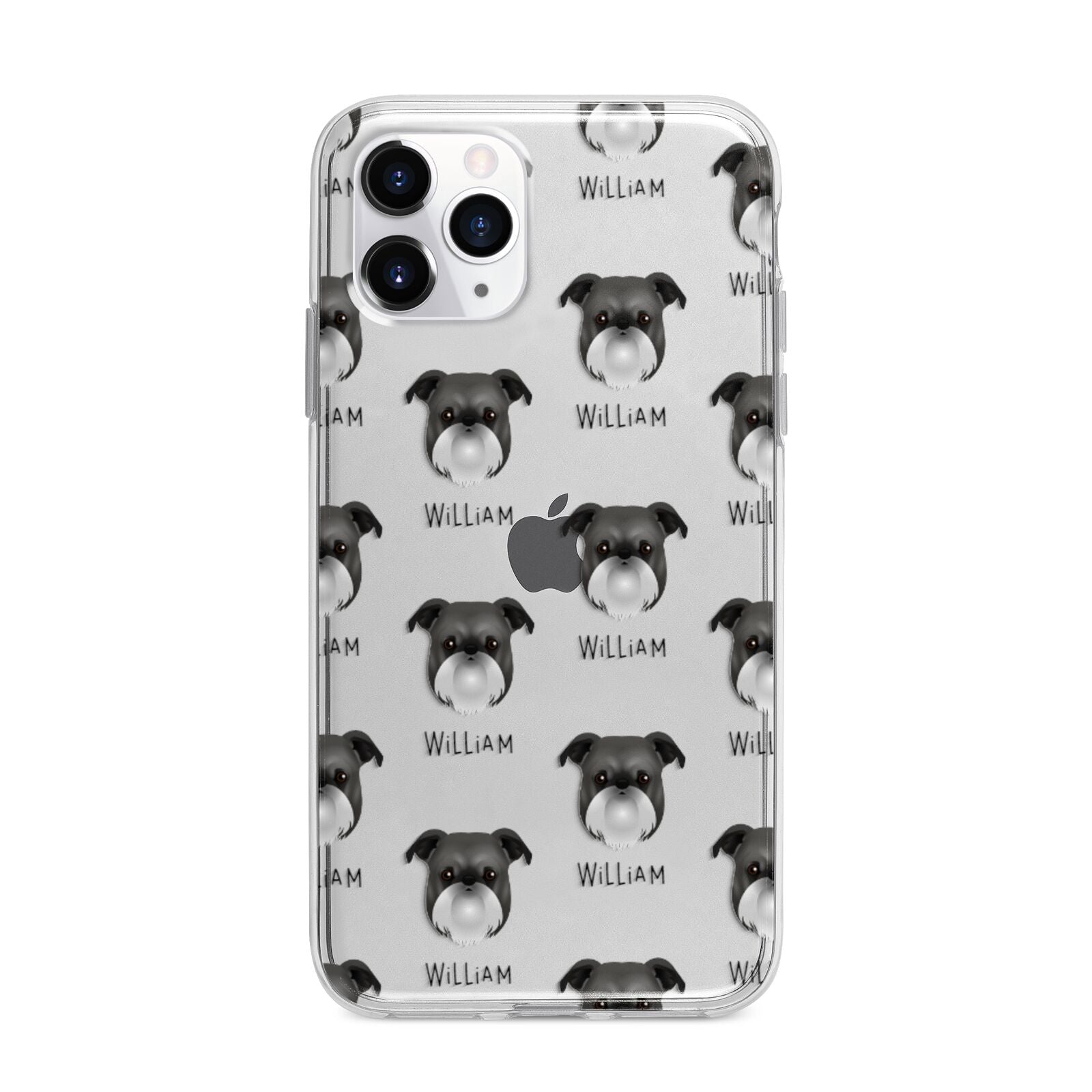 Griffon Bruxellois Icon with Name Apple iPhone 11 Pro Max in Silver with Bumper Case