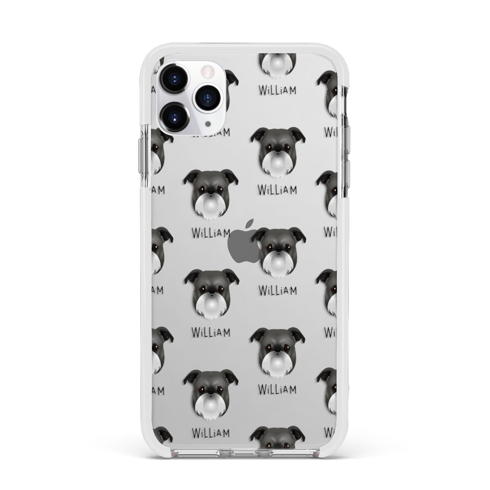 Griffon Bruxellois Icon with Name Apple iPhone 11 Pro Max in Silver with White Impact Case