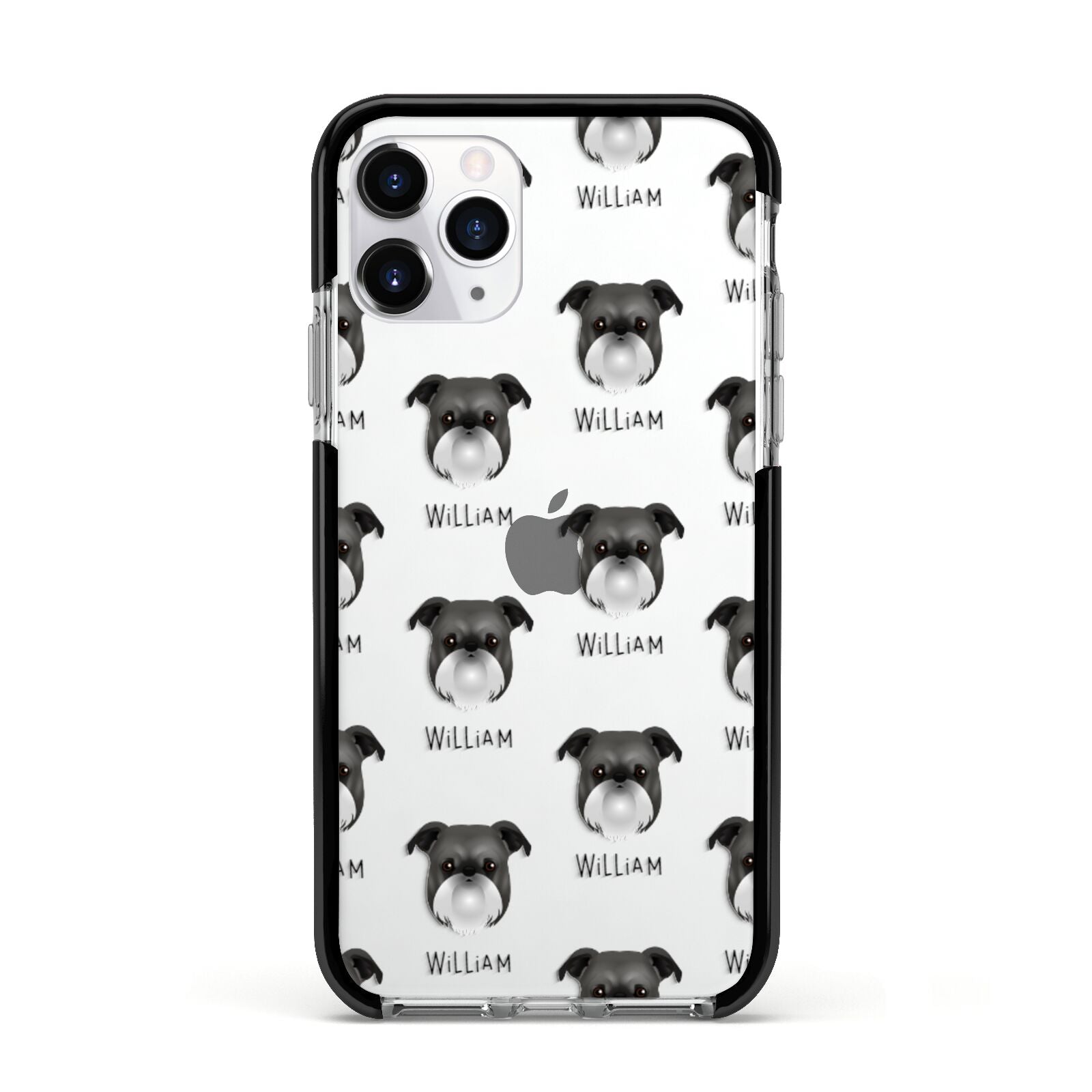 Griffon Bruxellois Icon with Name Apple iPhone 11 Pro in Silver with Black Impact Case