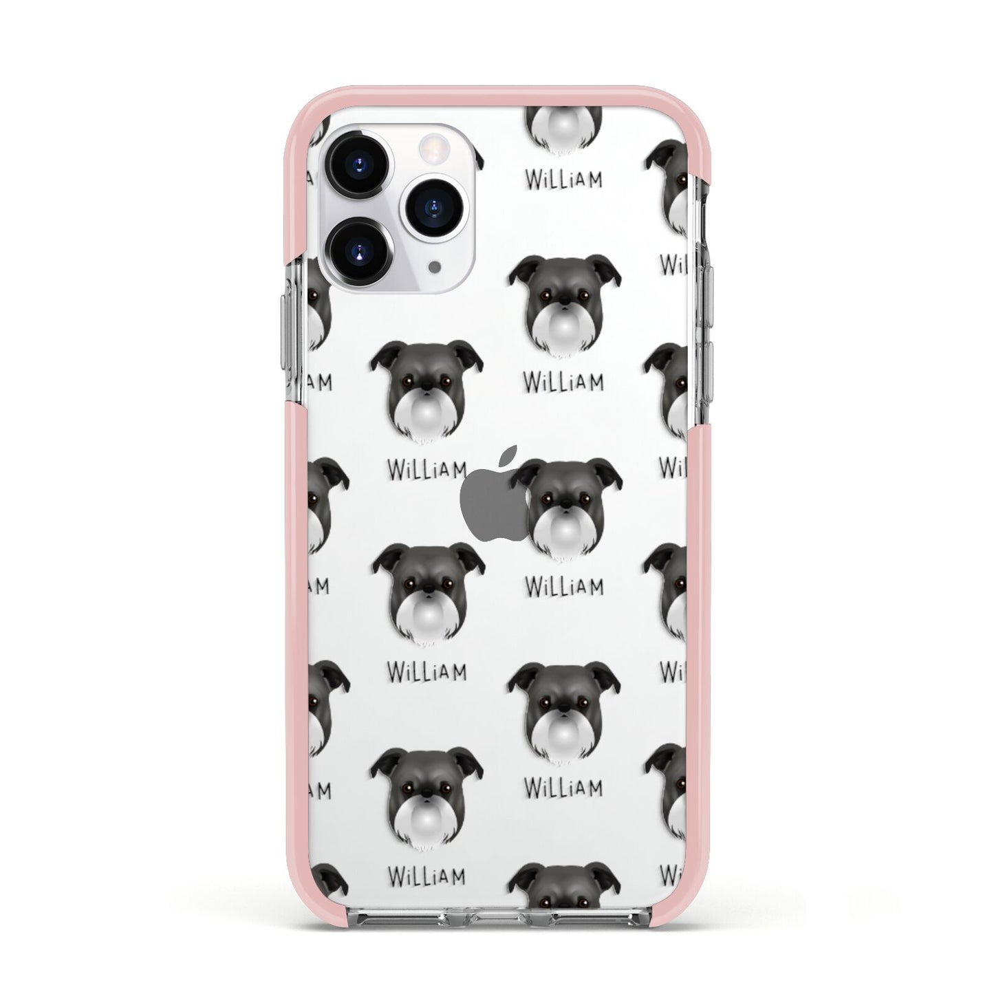 Griffon Bruxellois Icon with Name Apple iPhone 11 Pro in Silver with Pink Impact Case