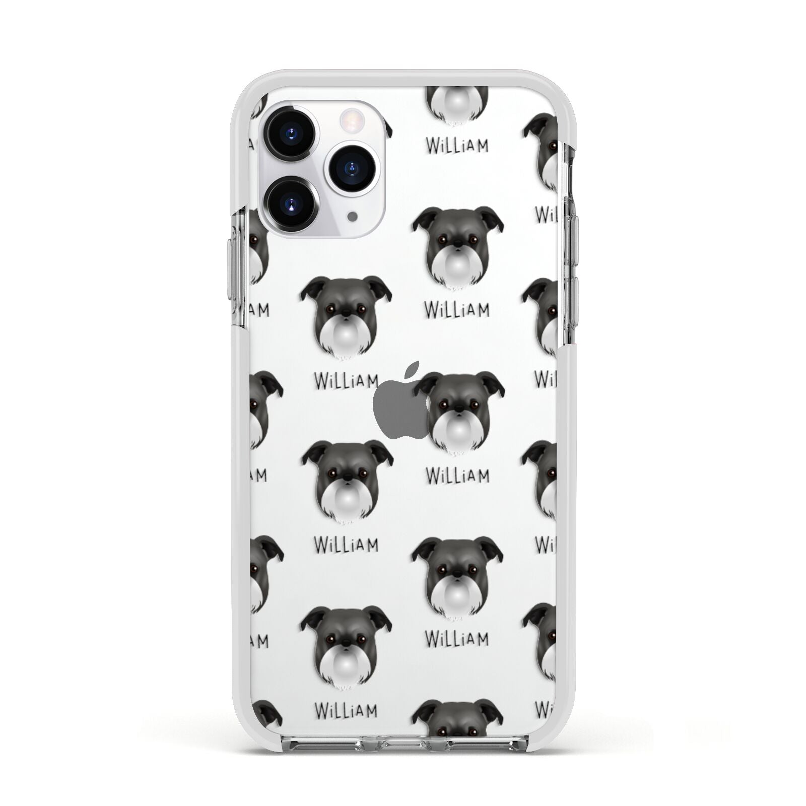 Griffon Bruxellois Icon with Name Apple iPhone 11 Pro in Silver with White Impact Case