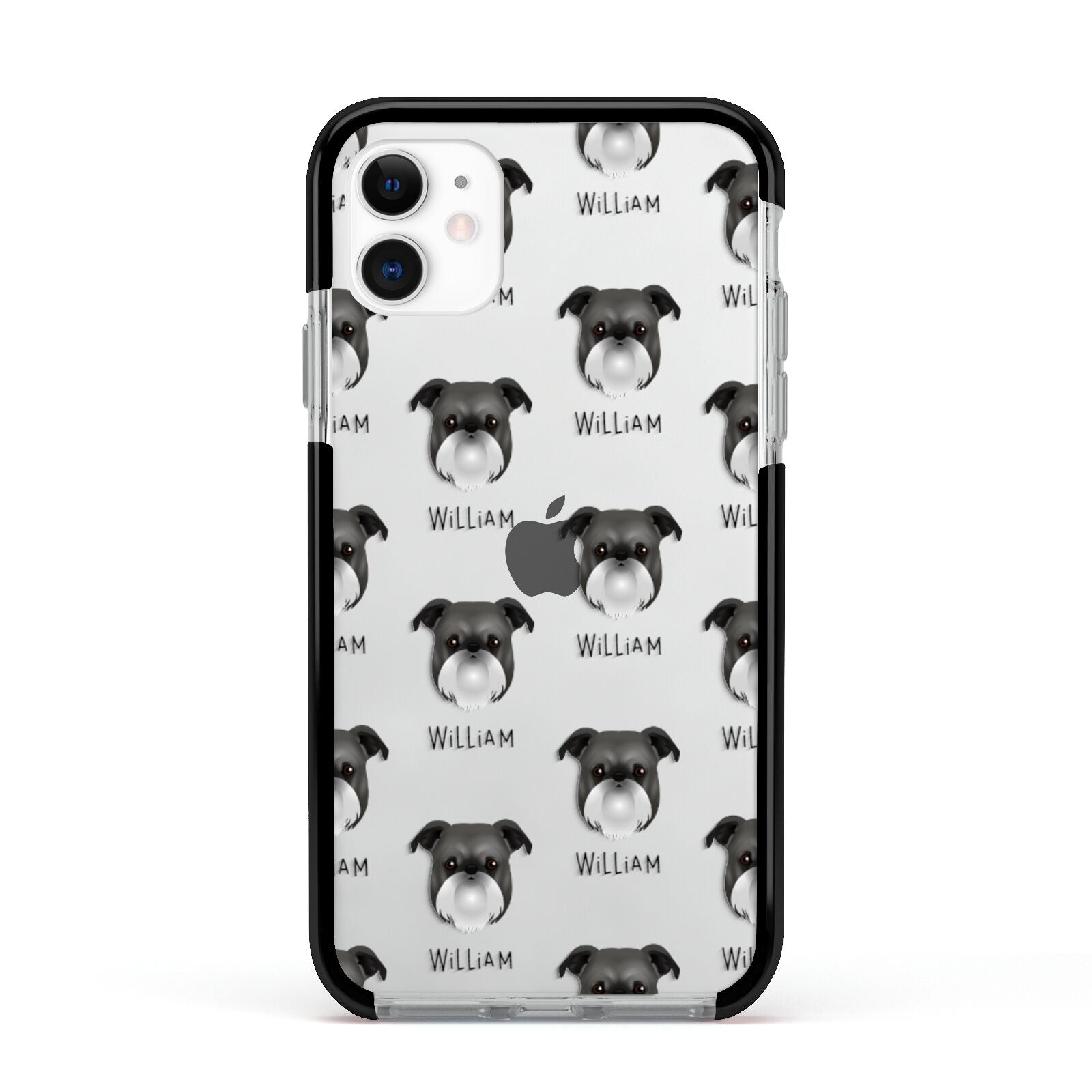 Griffon Bruxellois Icon with Name Apple iPhone 11 in White with Black Impact Case