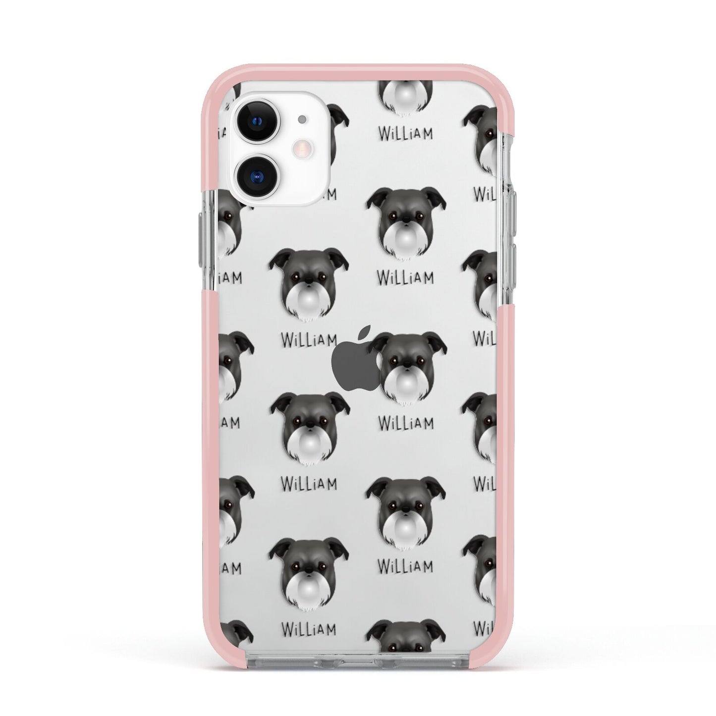 Griffon Bruxellois Icon with Name Apple iPhone 11 in White with Pink Impact Case