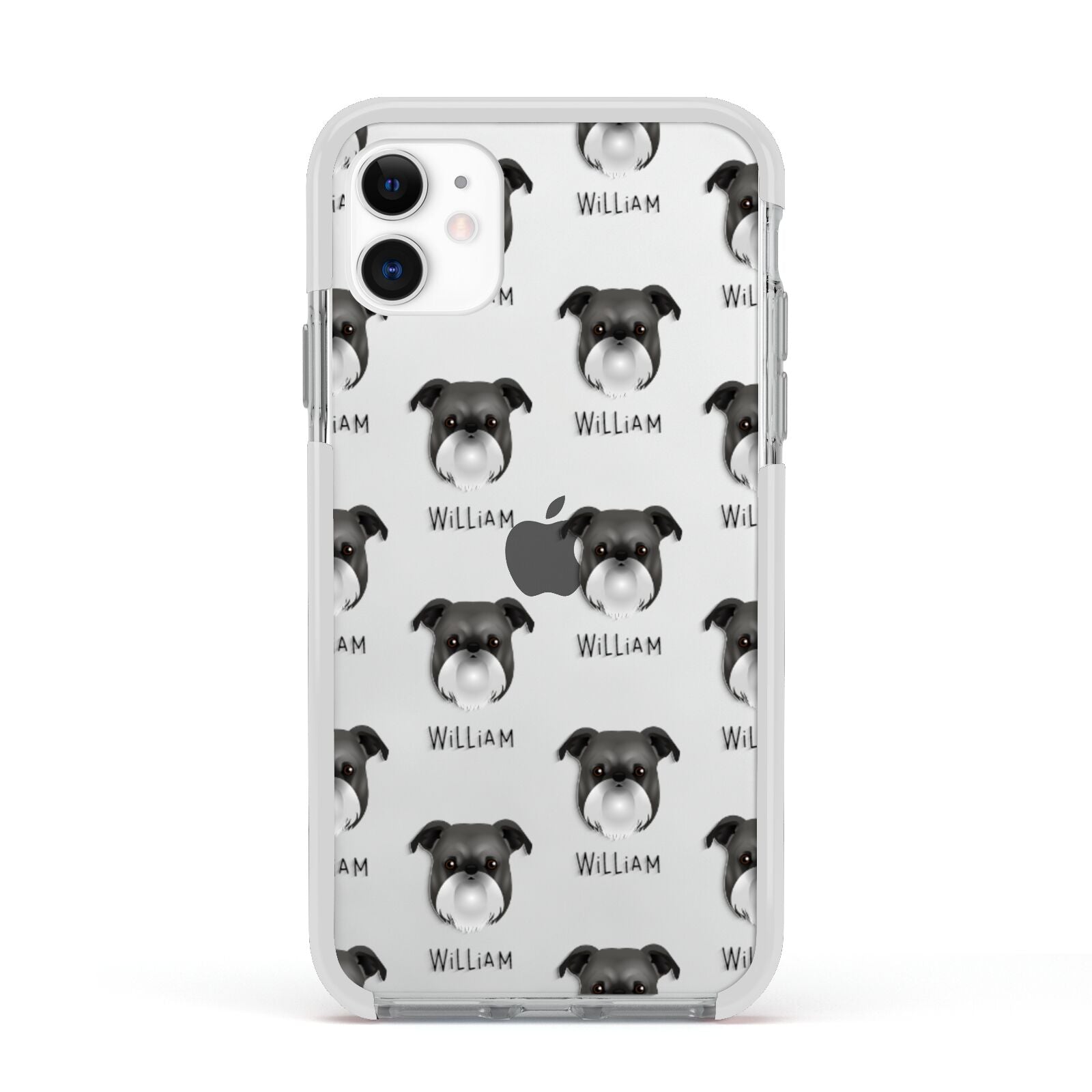 Griffon Bruxellois Icon with Name Apple iPhone 11 in White with White Impact Case