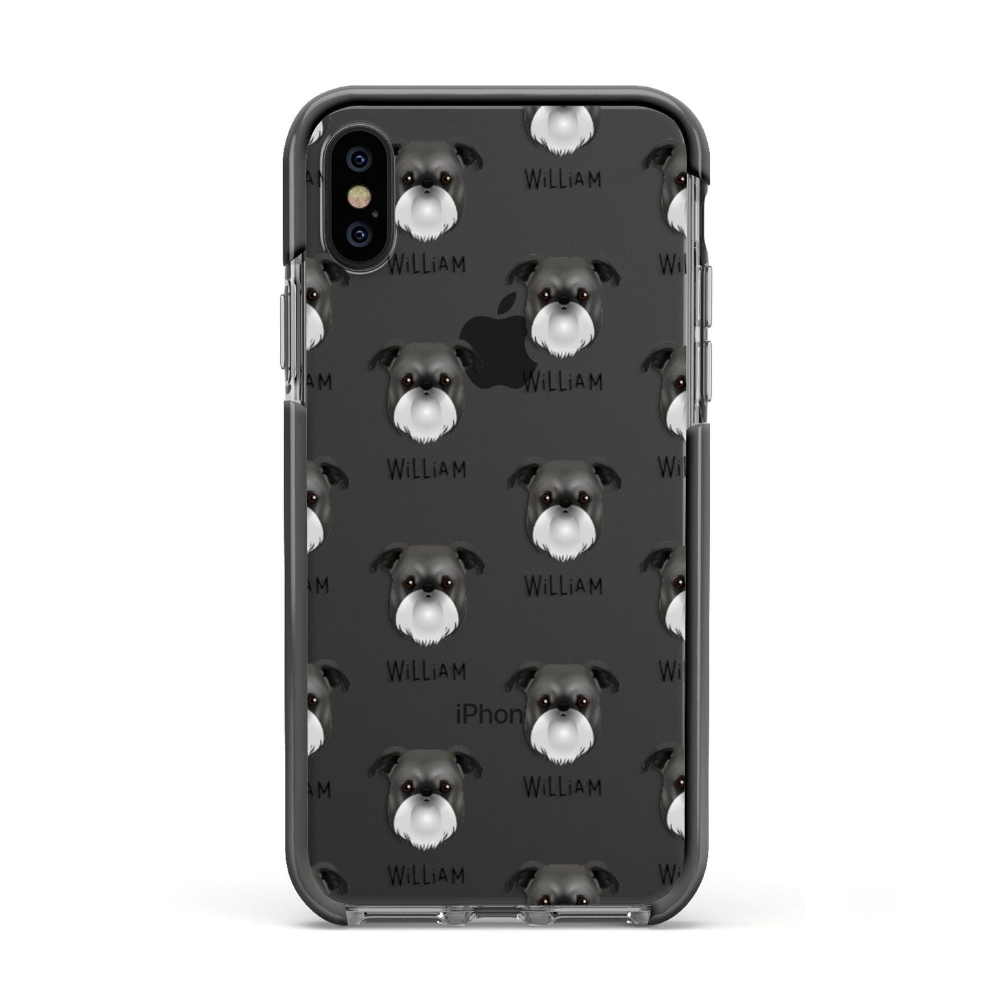 Griffon Bruxellois Icon with Name Apple iPhone Xs Impact Case Black Edge on Black Phone