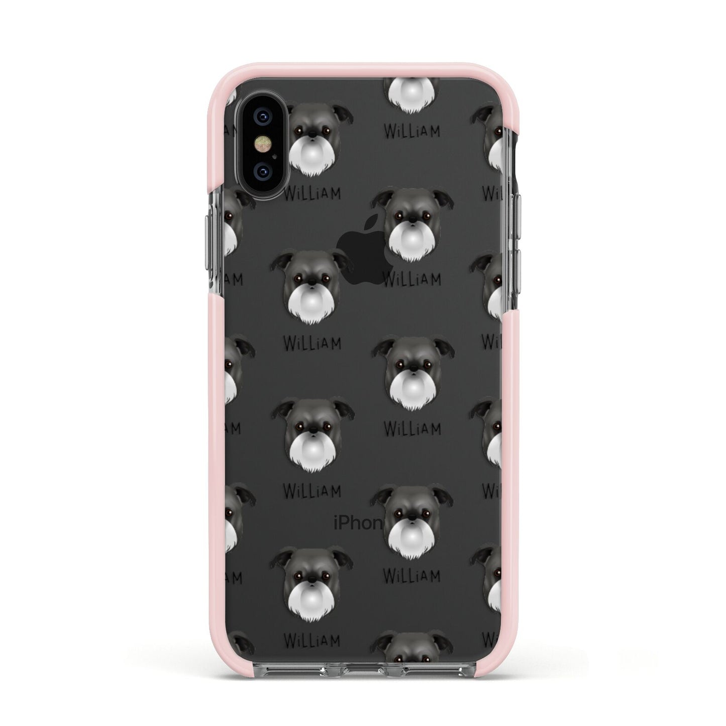 Griffon Bruxellois Icon with Name Apple iPhone Xs Impact Case Pink Edge on Black Phone