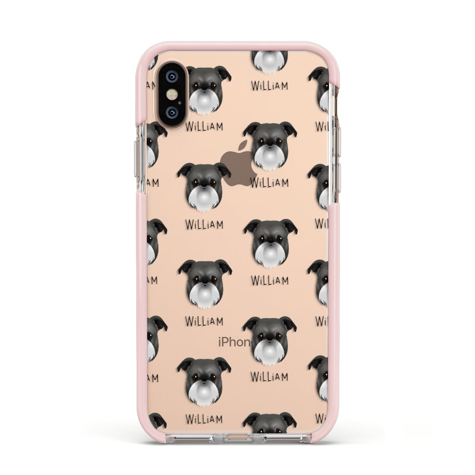 Griffon Bruxellois Icon with Name Apple iPhone Xs Impact Case Pink Edge on Gold Phone