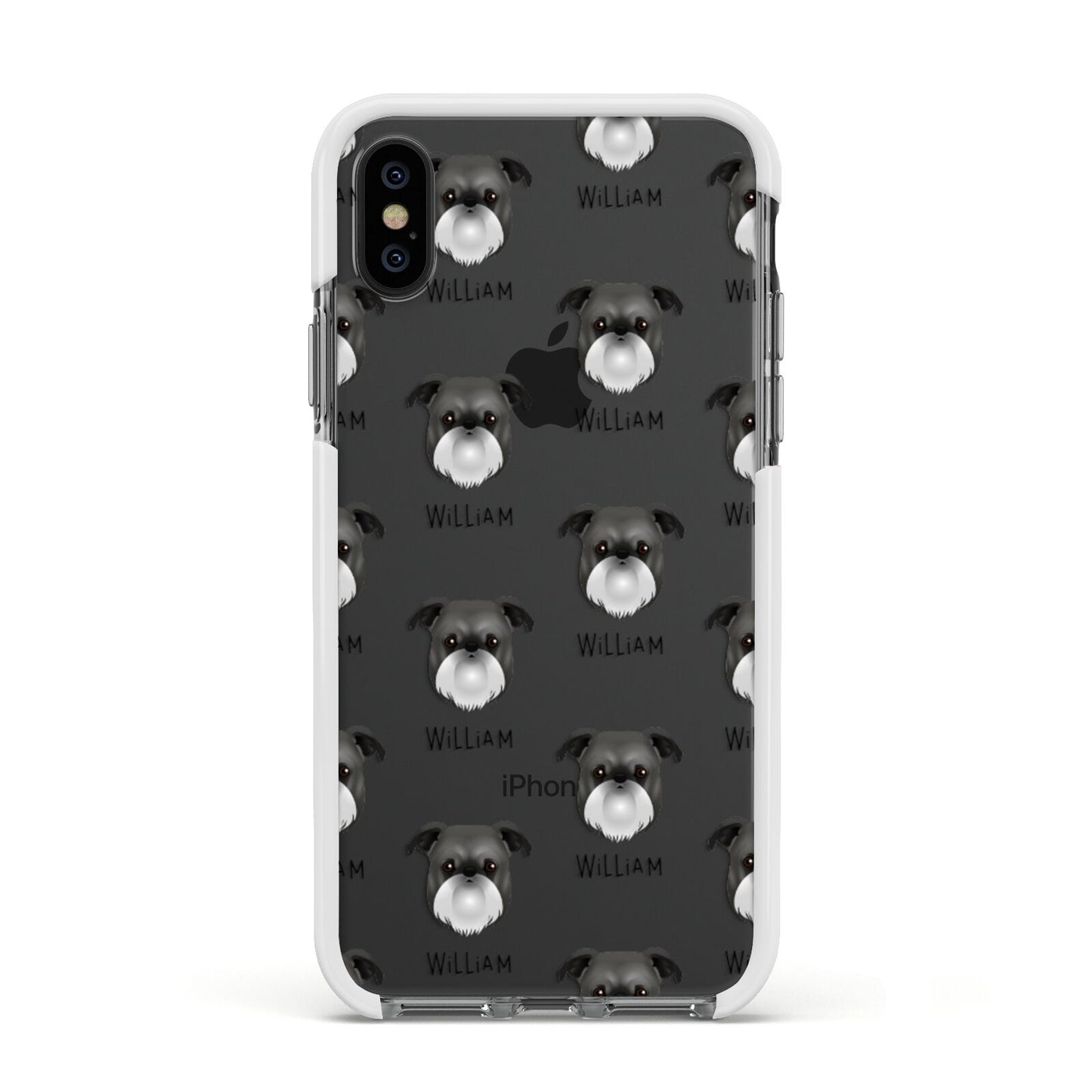 Griffon Bruxellois Icon with Name Apple iPhone Xs Impact Case White Edge on Black Phone