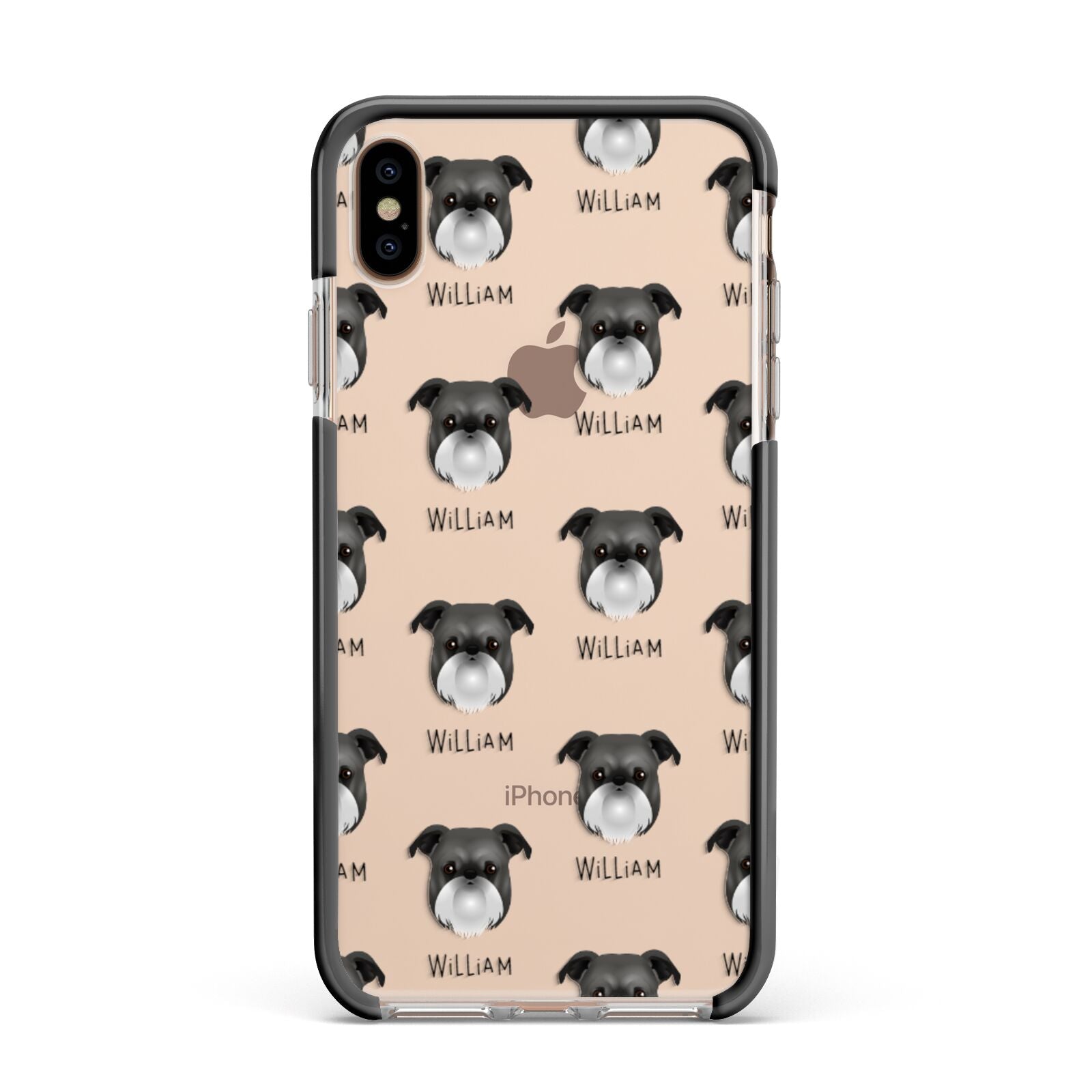 Griffon Bruxellois Icon with Name Apple iPhone Xs Max Impact Case Black Edge on Gold Phone