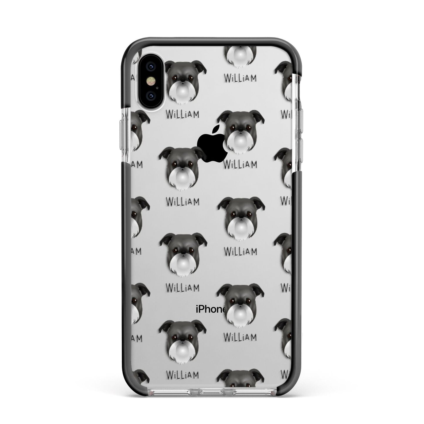 Griffon Bruxellois Icon with Name Apple iPhone Xs Max Impact Case Black Edge on Silver Phone