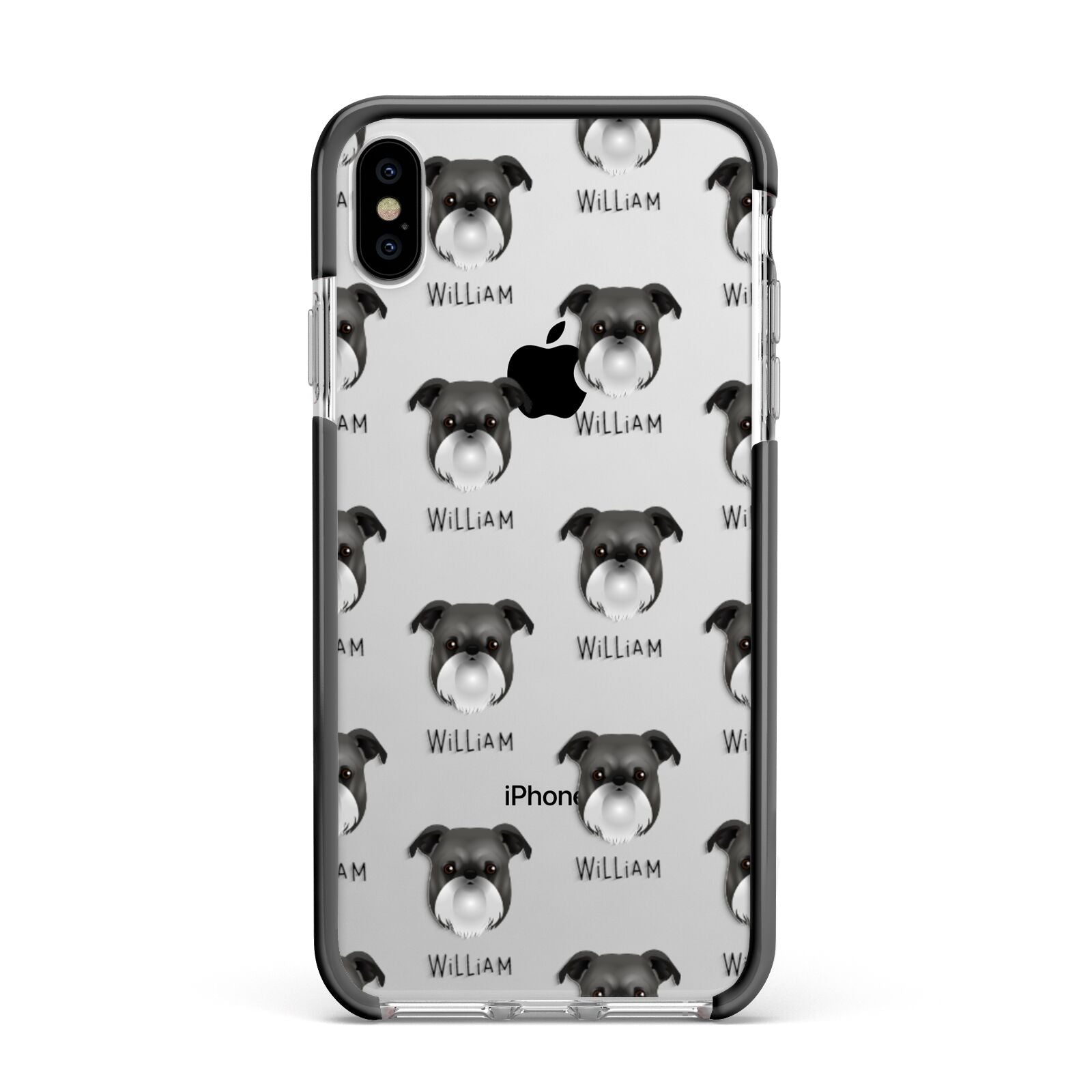 Griffon Bruxellois Icon with Name Apple iPhone Xs Max Impact Case Black Edge on Silver Phone