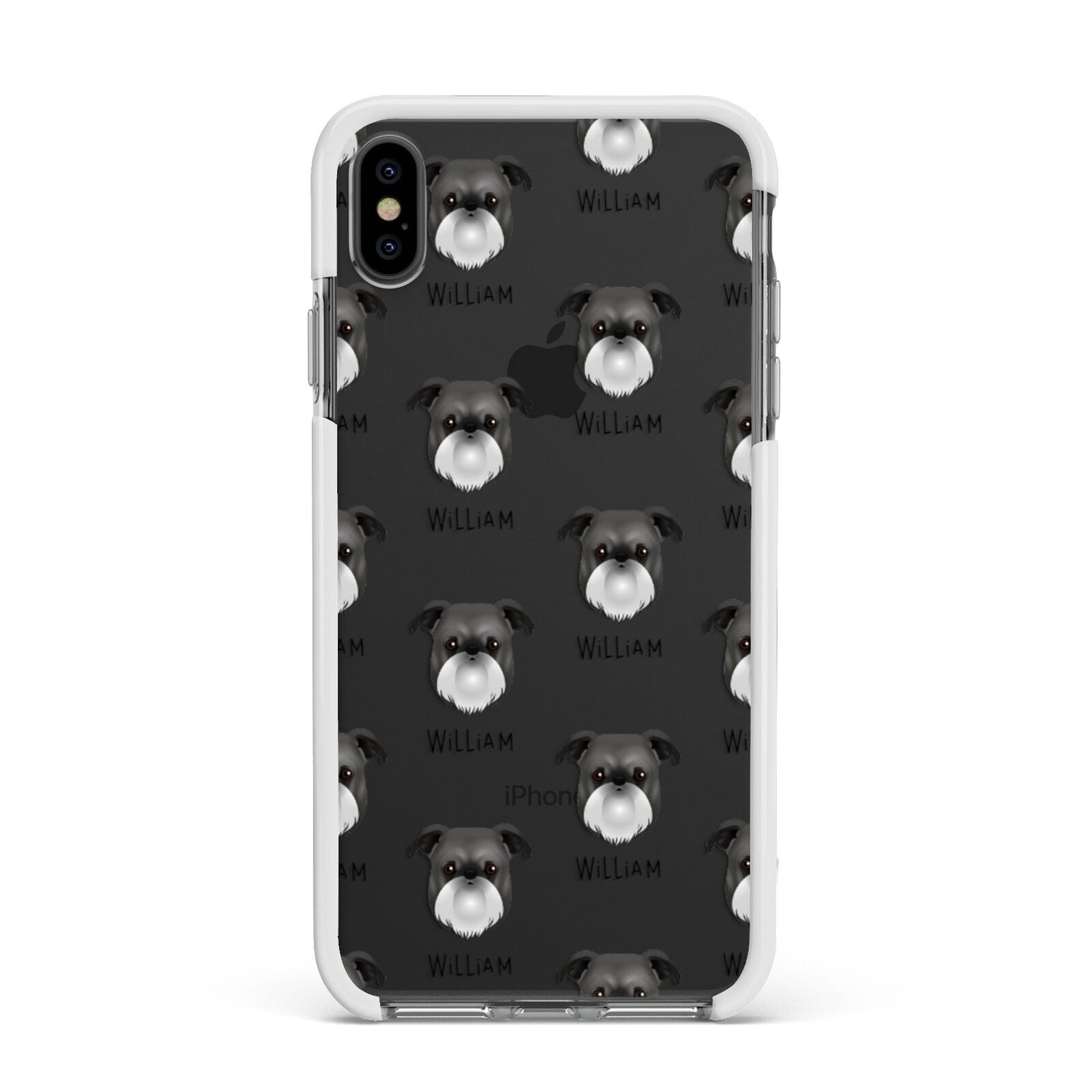 Griffon Bruxellois Icon with Name Apple iPhone Xs Max Impact Case White Edge on Black Phone