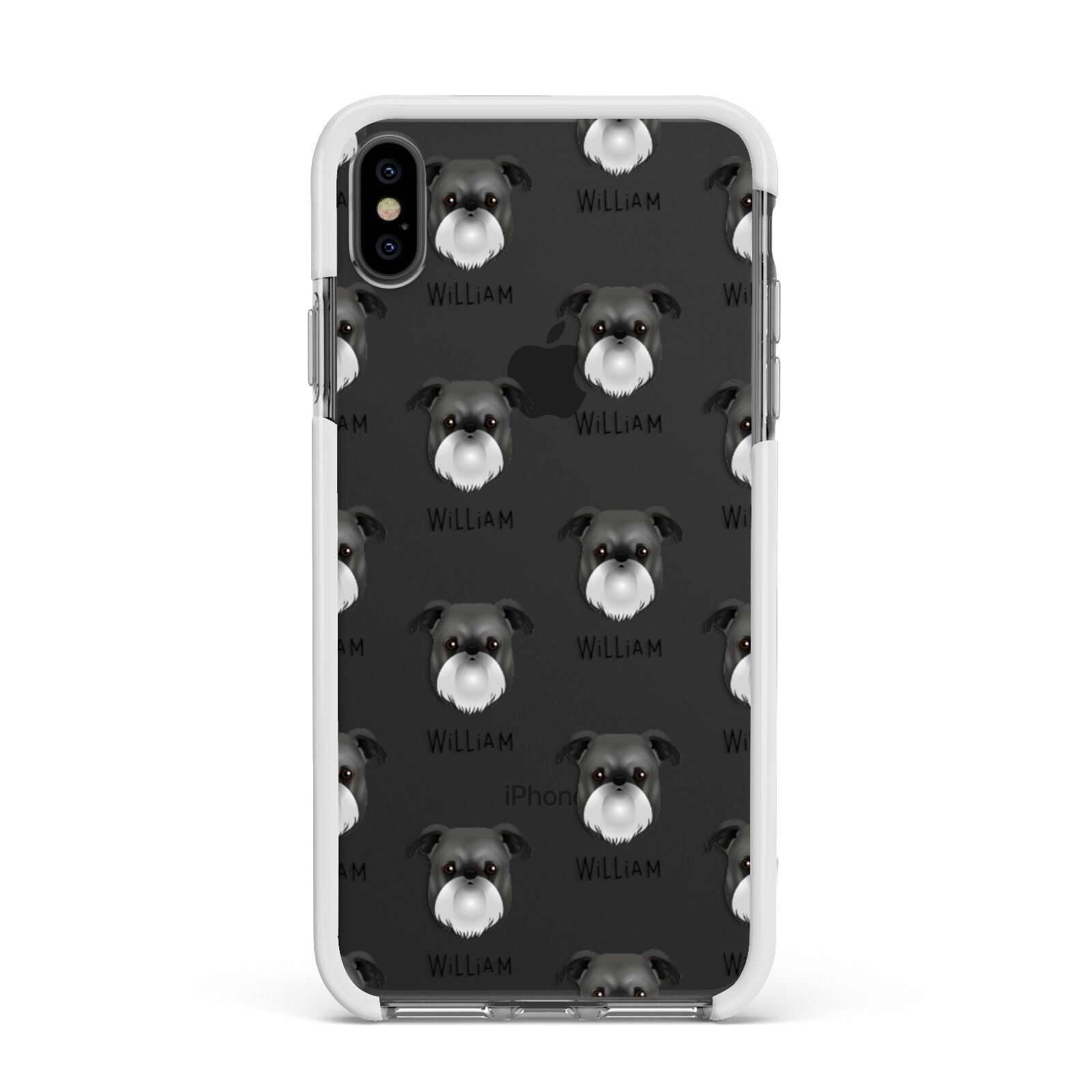 Griffon Bruxellois Icon with Name Apple iPhone Xs Max Impact Case White Edge on Black Phone