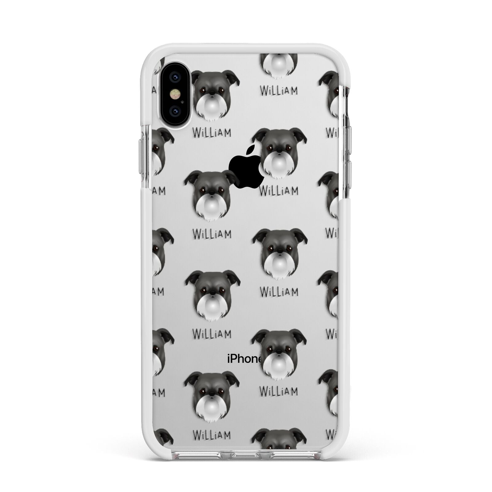 Griffon Bruxellois Icon with Name Apple iPhone Xs Max Impact Case White Edge on Silver Phone