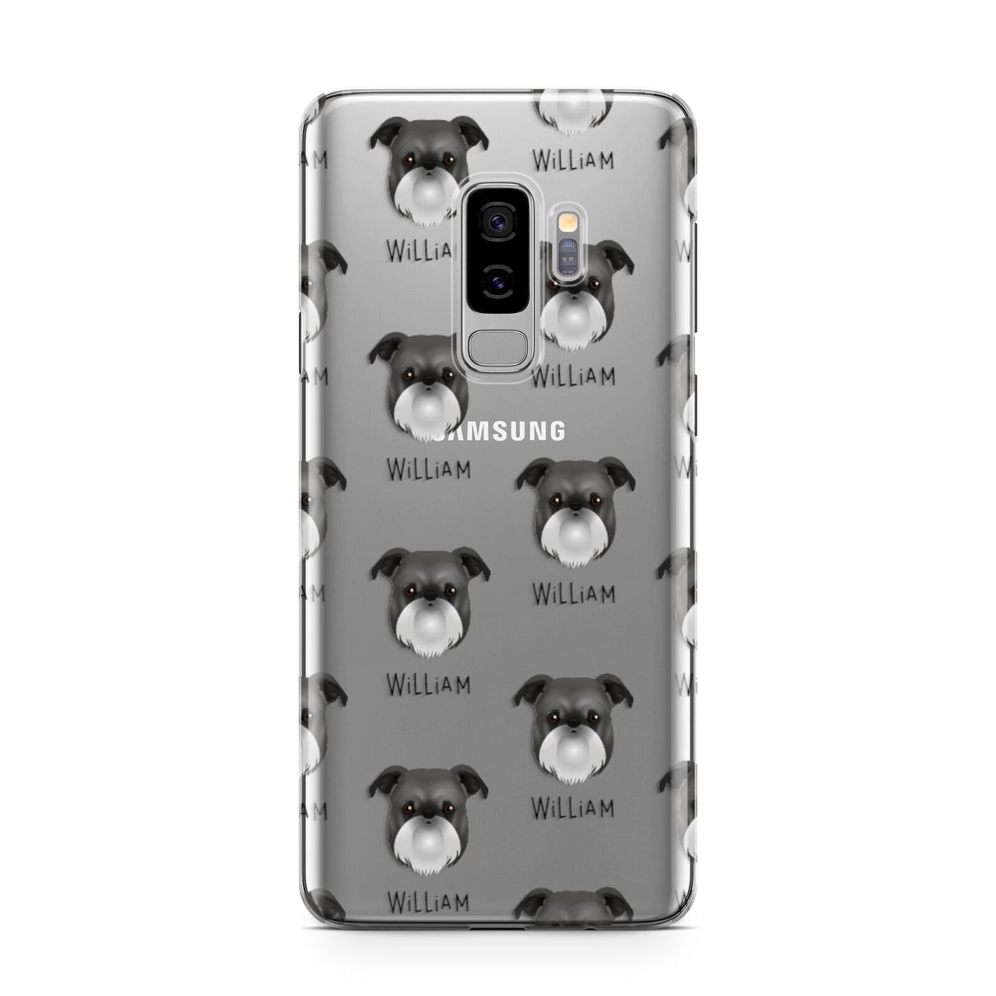 Griffon Bruxellois Icon with Name Samsung Galaxy S9 Plus Case on Silver phone