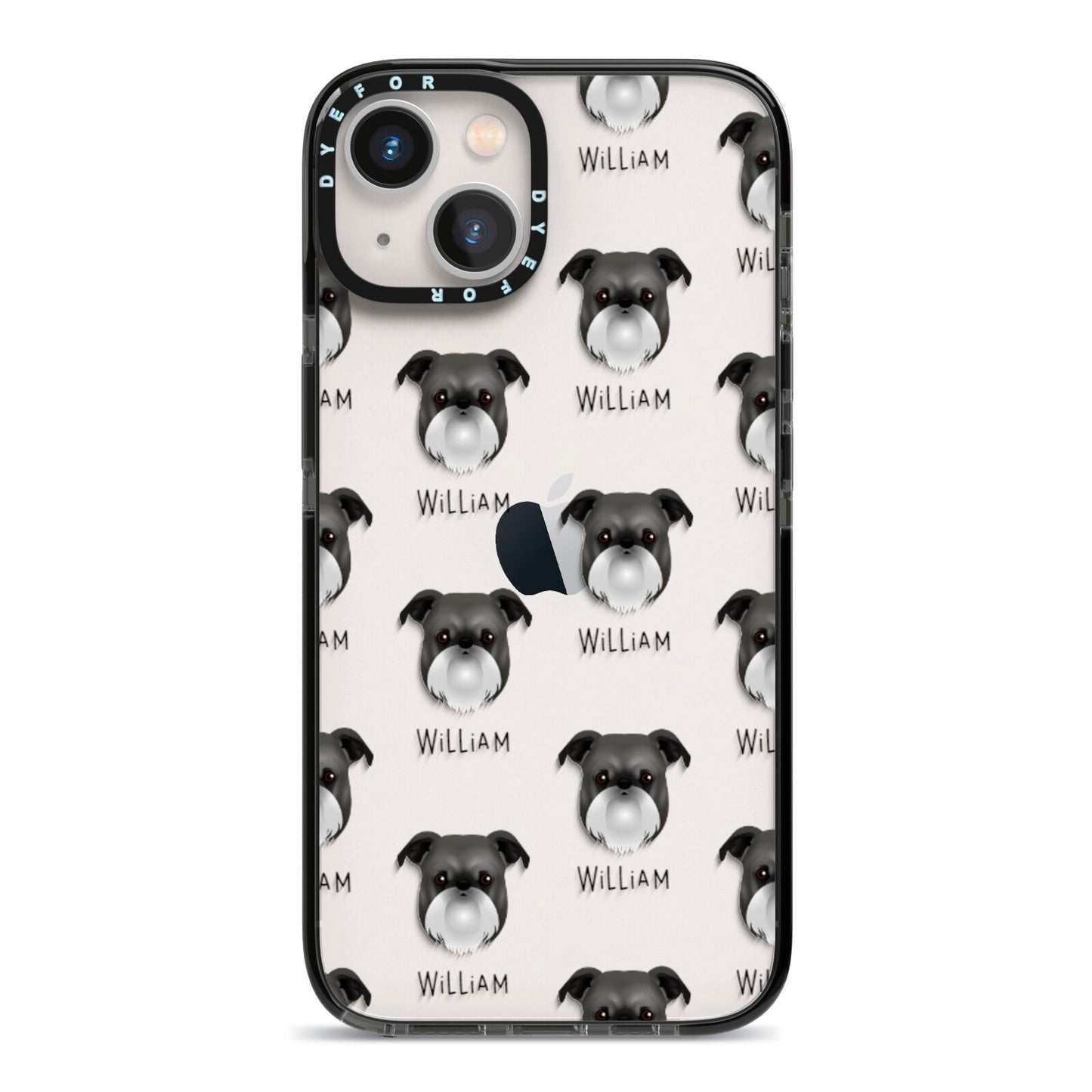 Griffon Bruxellois Icon with Name iPhone 13 Black Impact Case on Silver phone
