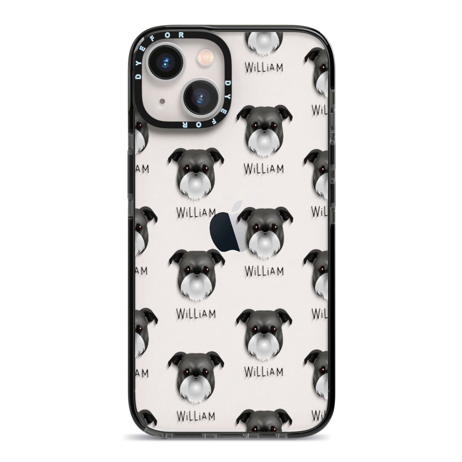 Griffon Bruxellois Icon with Name iPhone 13 Black Impact Case on Silver phone