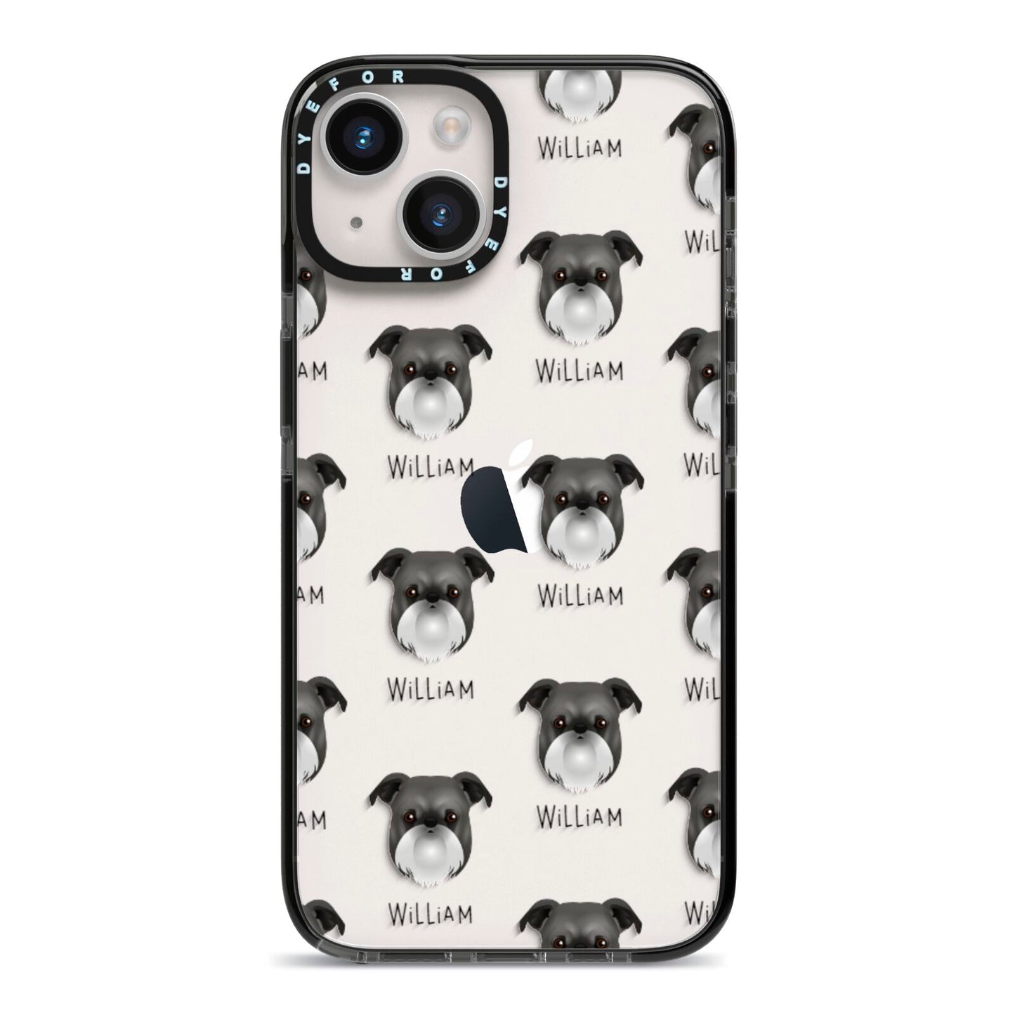 Griffon Bruxellois Icon with Name iPhone 14 Black Impact Case on Silver phone