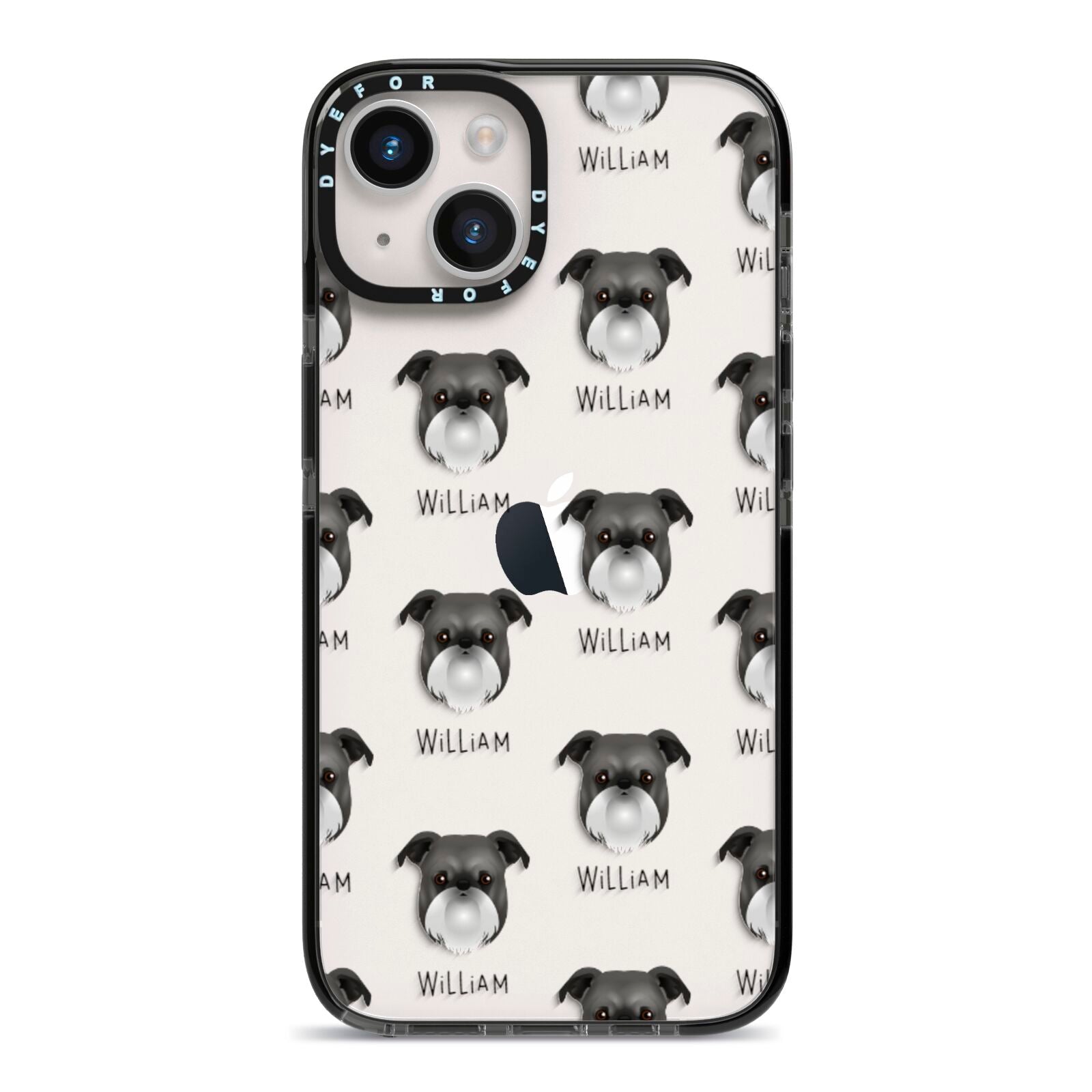 Griffon Bruxellois Icon with Name iPhone 14 Black Impact Case on Silver phone