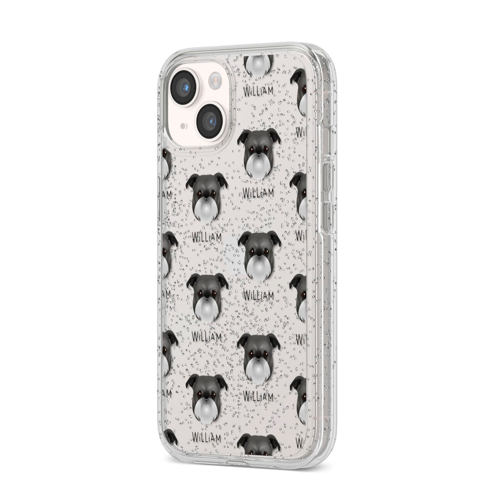 Griffon Bruxellois Icon with Name iPhone 14 Glitter Tough Case Starlight Angled Image