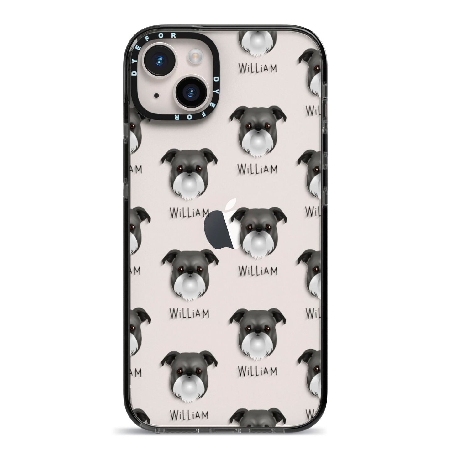 Griffon Bruxellois Icon with Name iPhone 14 Plus Black Impact Case on Silver phone