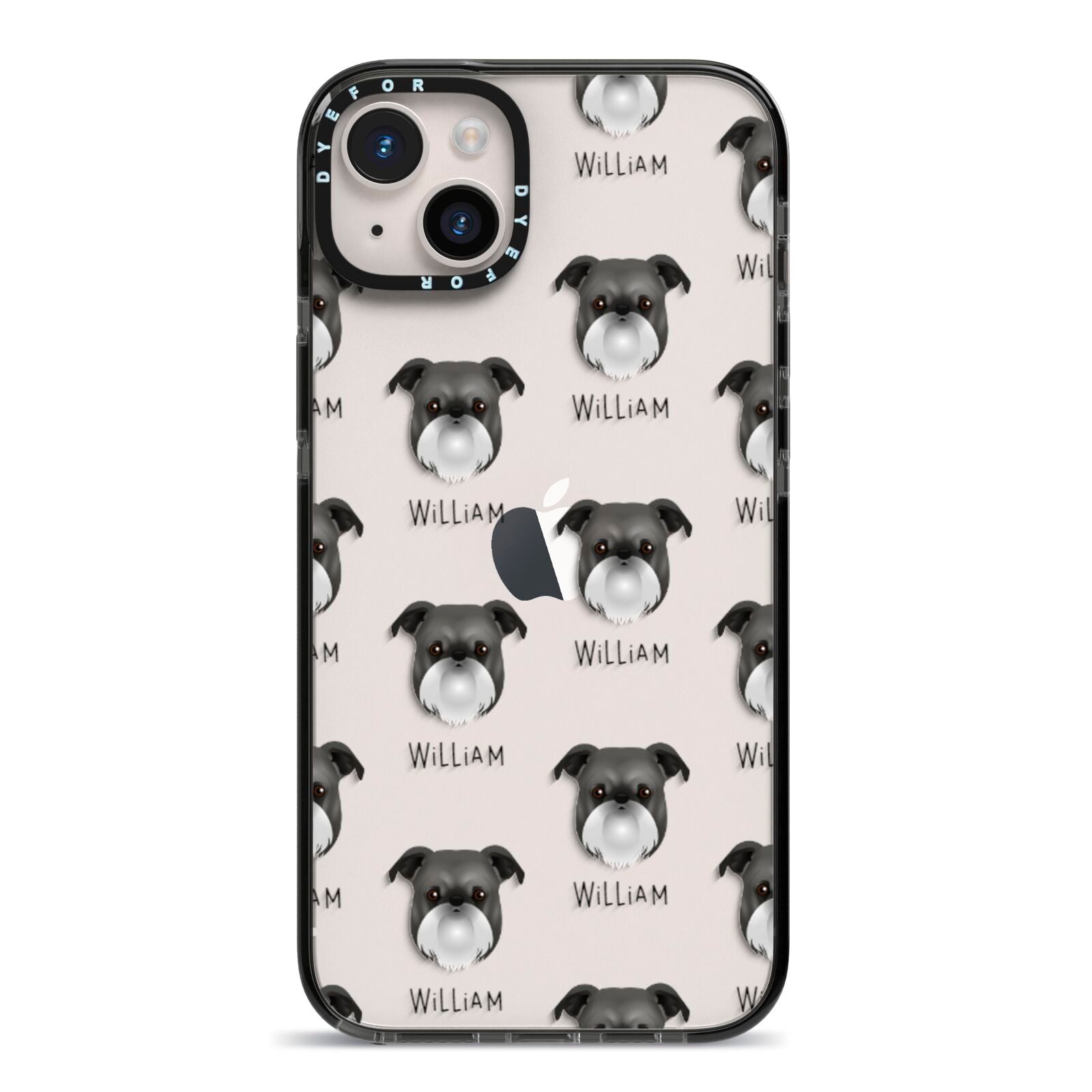 Griffon Bruxellois Icon with Name iPhone 14 Plus Black Impact Case on Silver phone