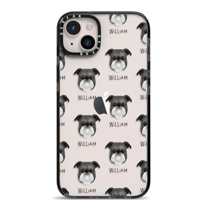Griffon Bruxellois Icon with Name iPhone 14 Plus Black Impact Case on Silver phone