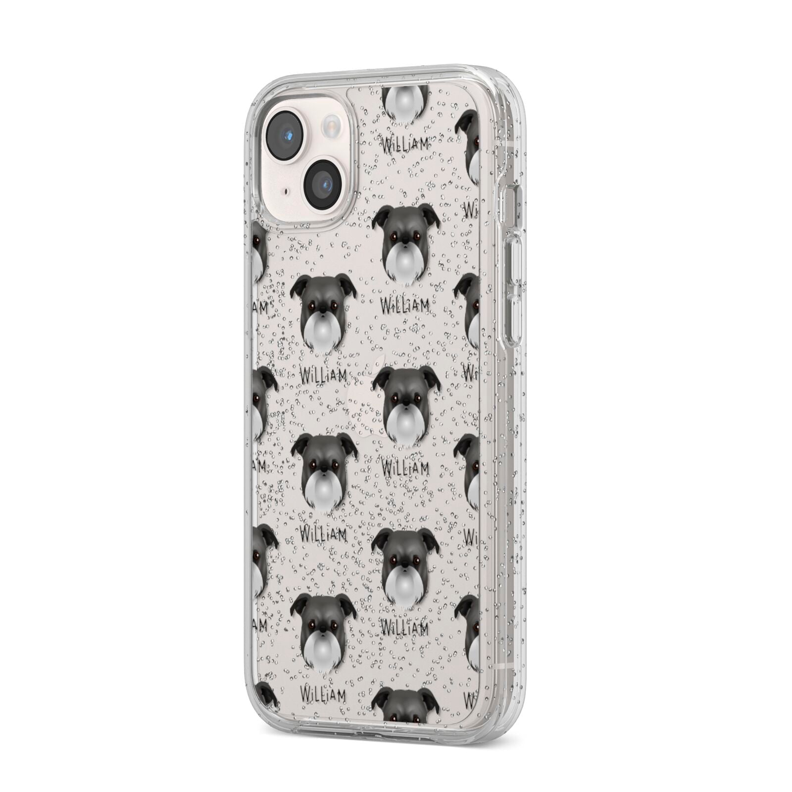 Griffon Bruxellois Icon with Name iPhone 14 Plus Glitter Tough Case Starlight Angled Image