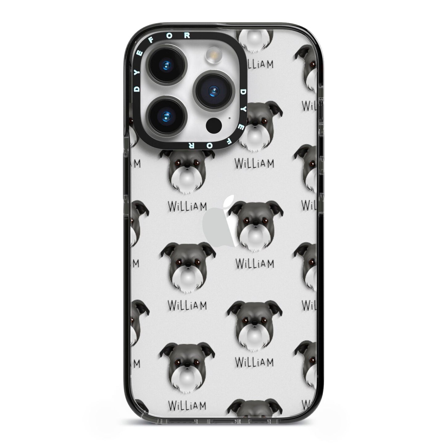 Griffon Bruxellois Icon with Name iPhone 14 Pro Black Impact Case on Silver phone