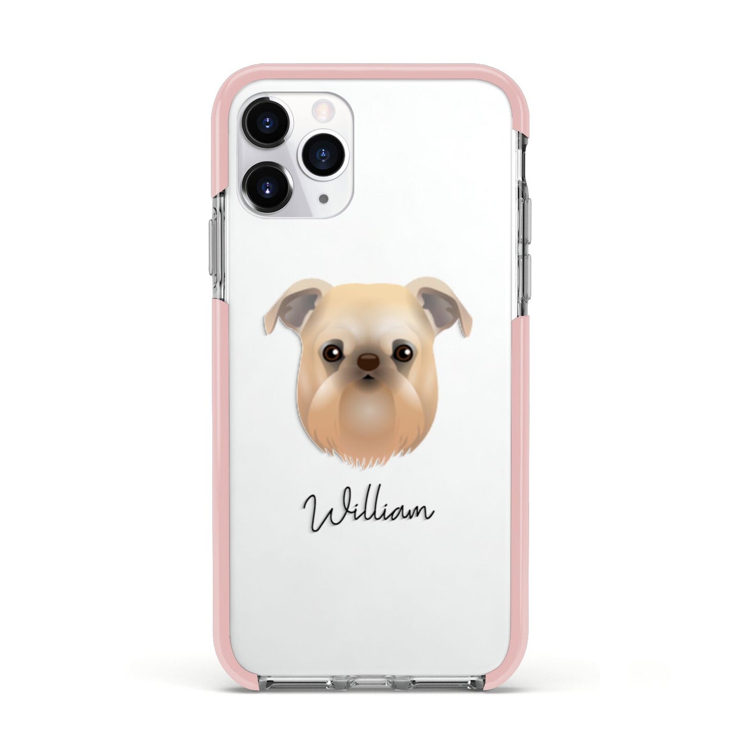 Griffon Bruxellois Personalised Apple iPhone 11 Pro in Silver with Pink Impact Case