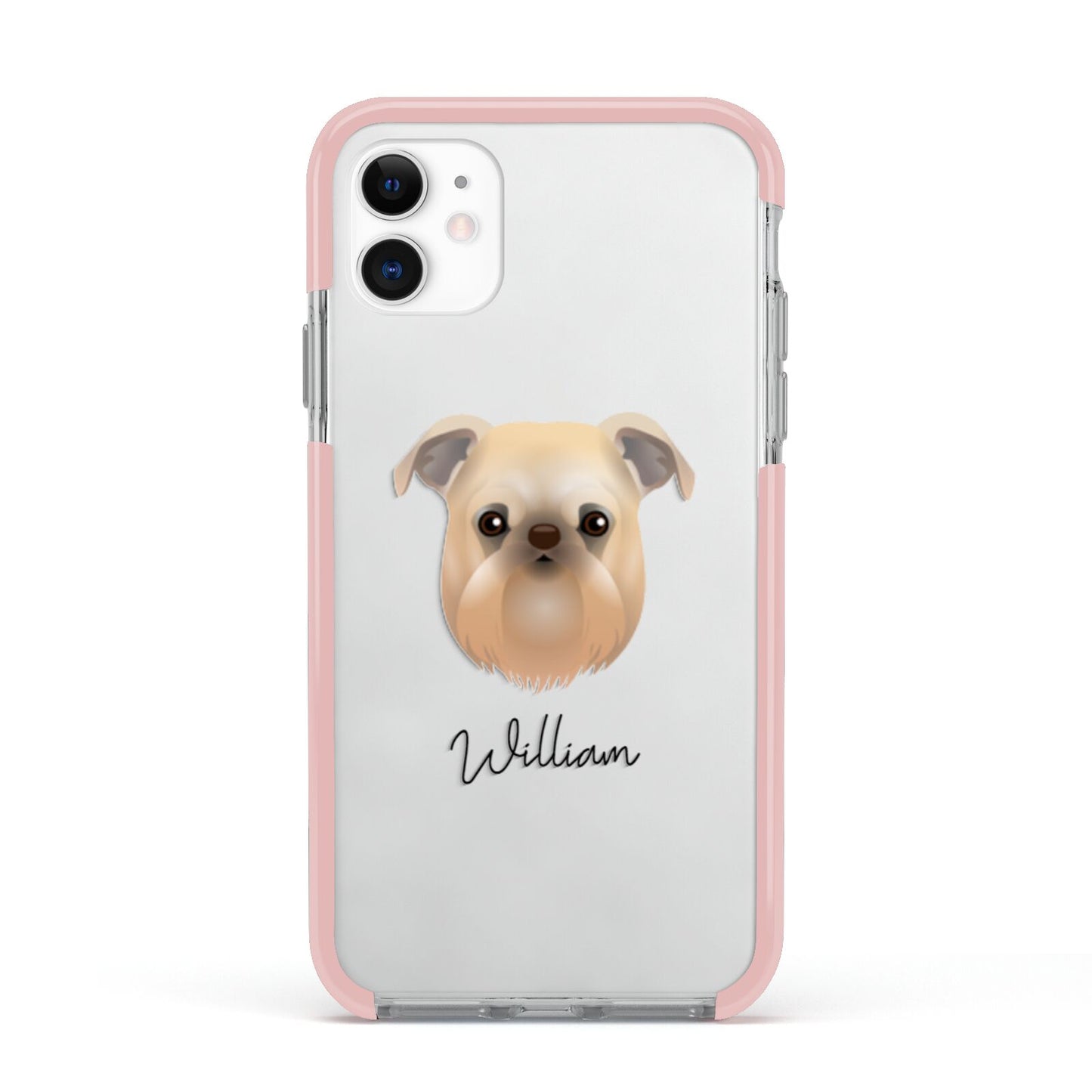 Griffon Bruxellois Personalised Apple iPhone 11 in White with Pink Impact Case
