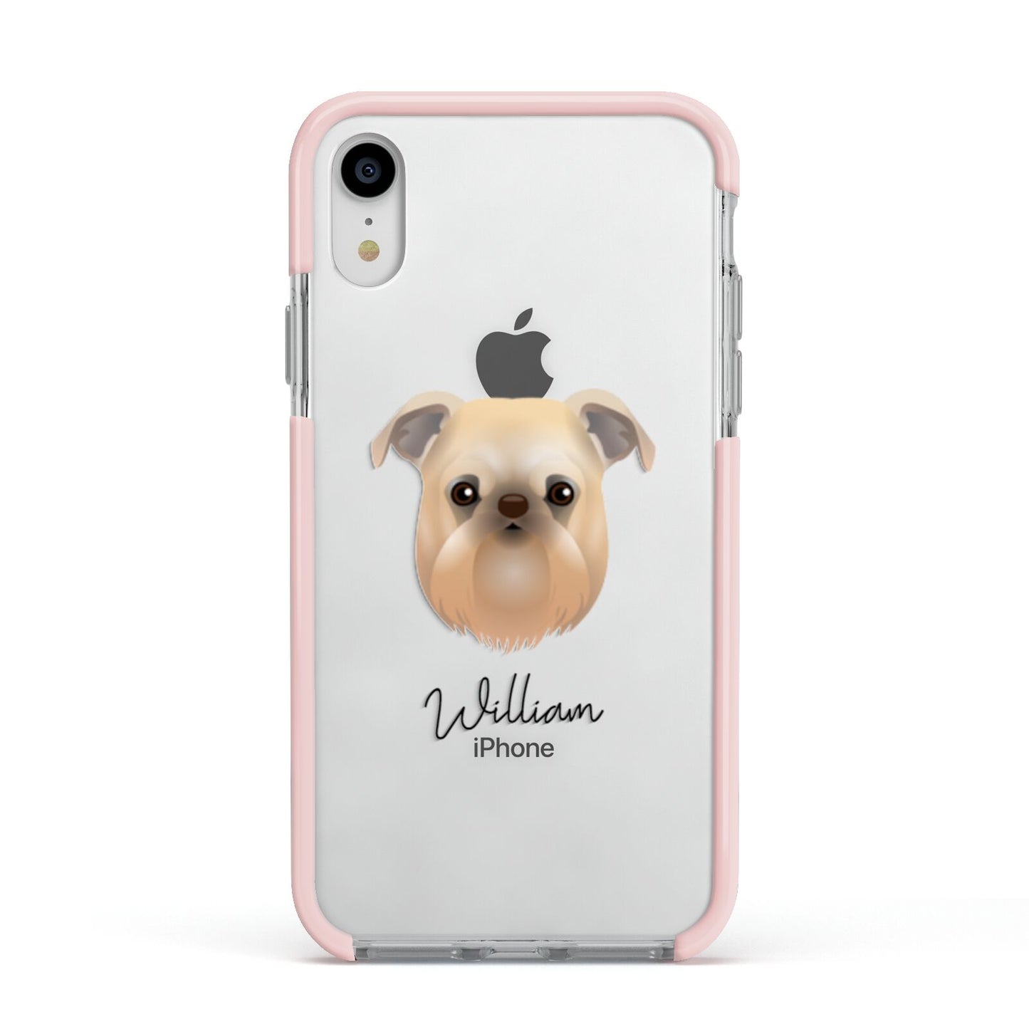 Griffon Bruxellois Personalised Apple iPhone XR Impact Case Pink Edge on Silver Phone