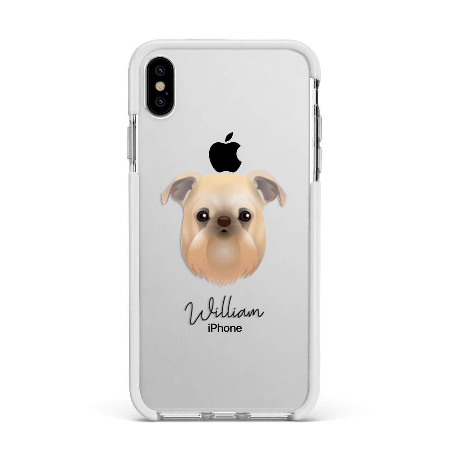Griffon Bruxellois Personalised Apple iPhone Xs Max Impact Case White Edge on Silver Phone