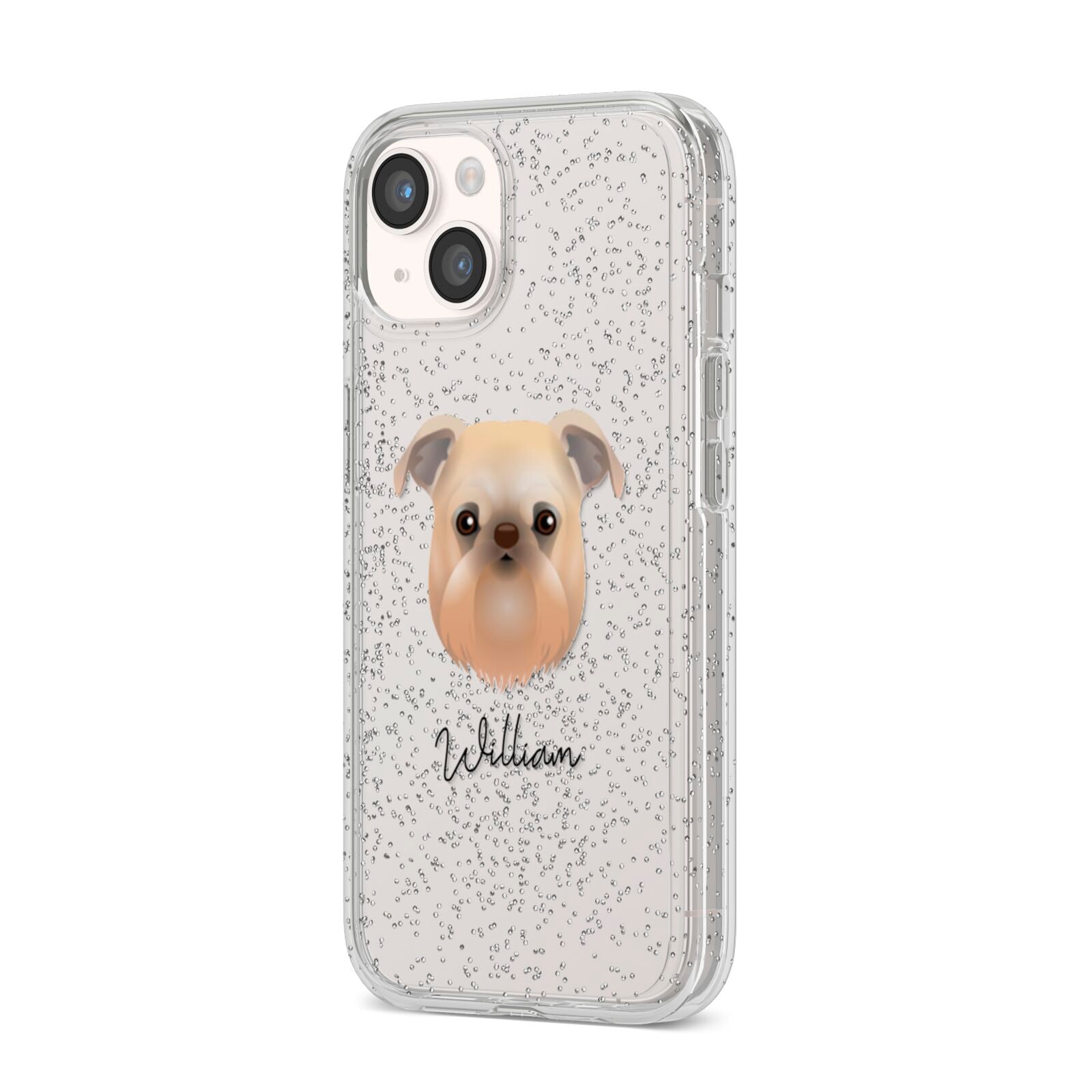 Griffon Bruxellois Personalised iPhone 14 Glitter Tough Case Starlight Angled Image