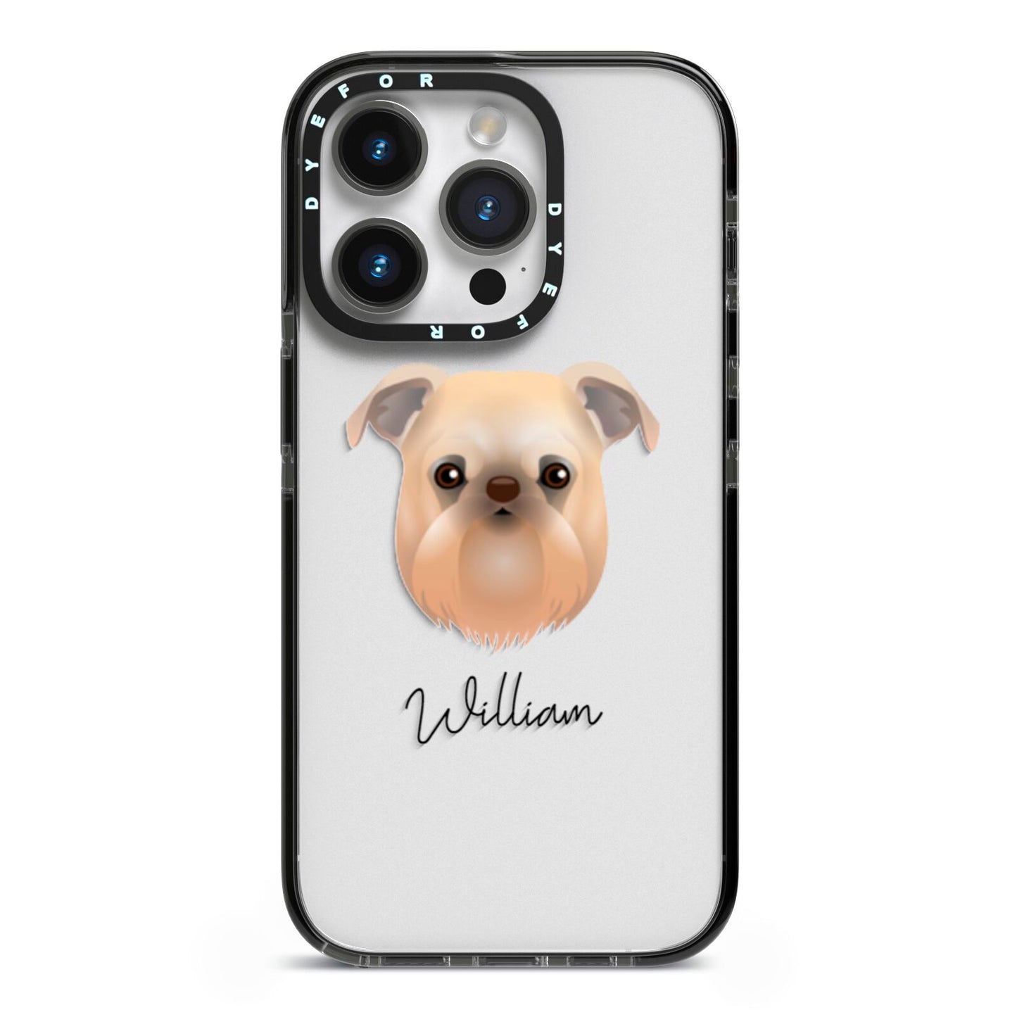 Griffon Bruxellois Personalised iPhone 14 Pro Black Impact Case on Silver phone
