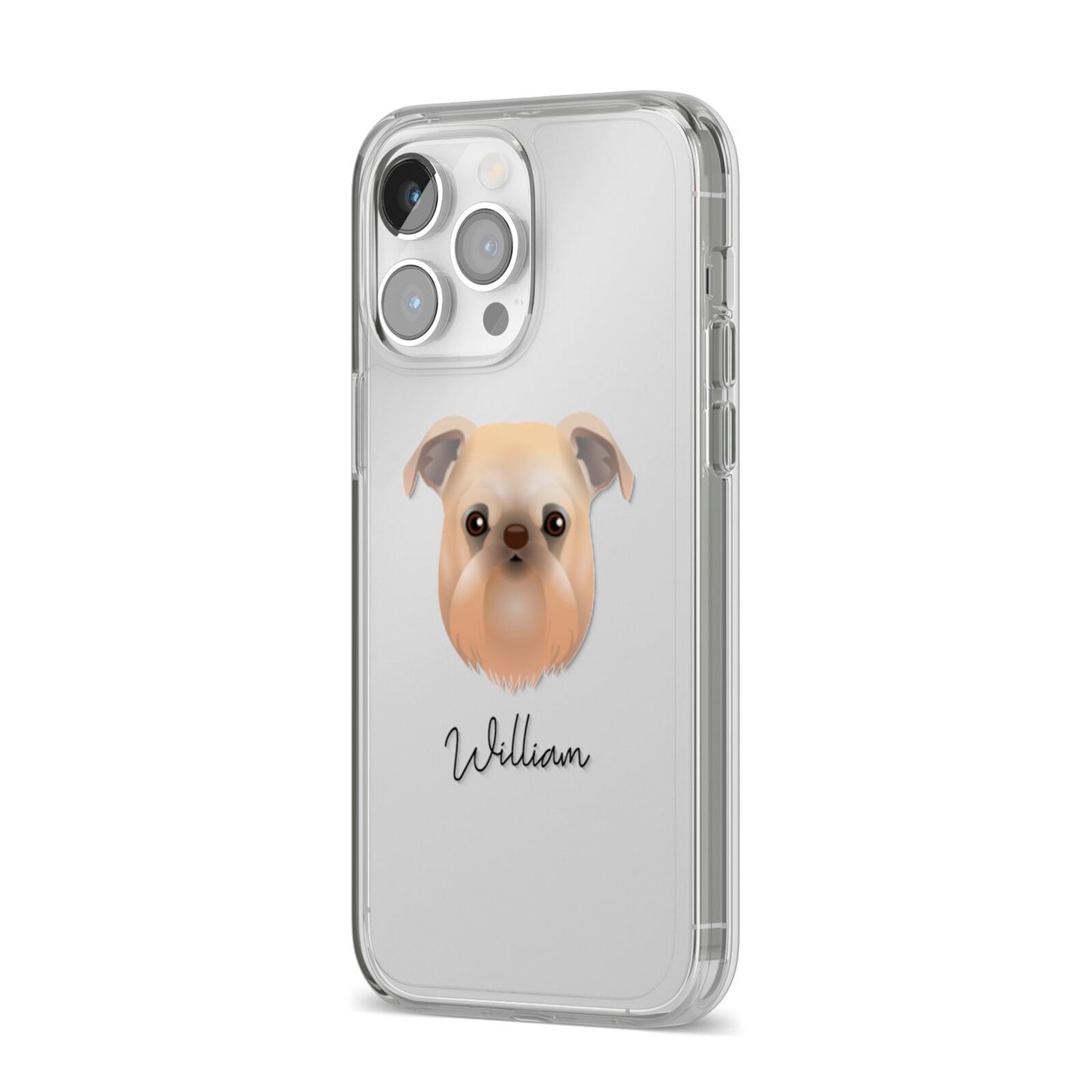 Griffon Bruxellois Personalised iPhone 14 Pro Max Clear Tough Case Silver Angled Image