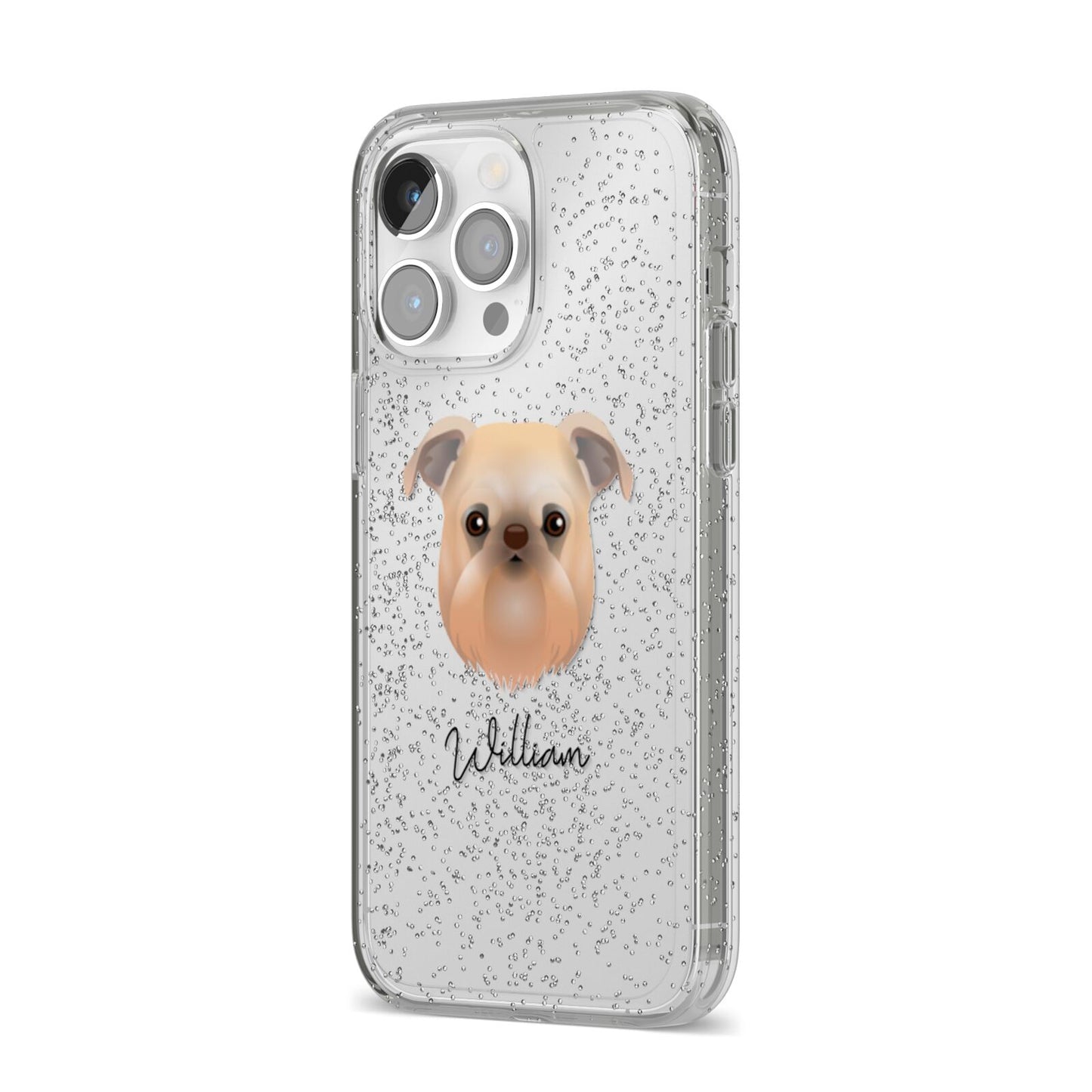 Griffon Bruxellois Personalised iPhone 14 Pro Max Glitter Tough Case Silver Angled Image